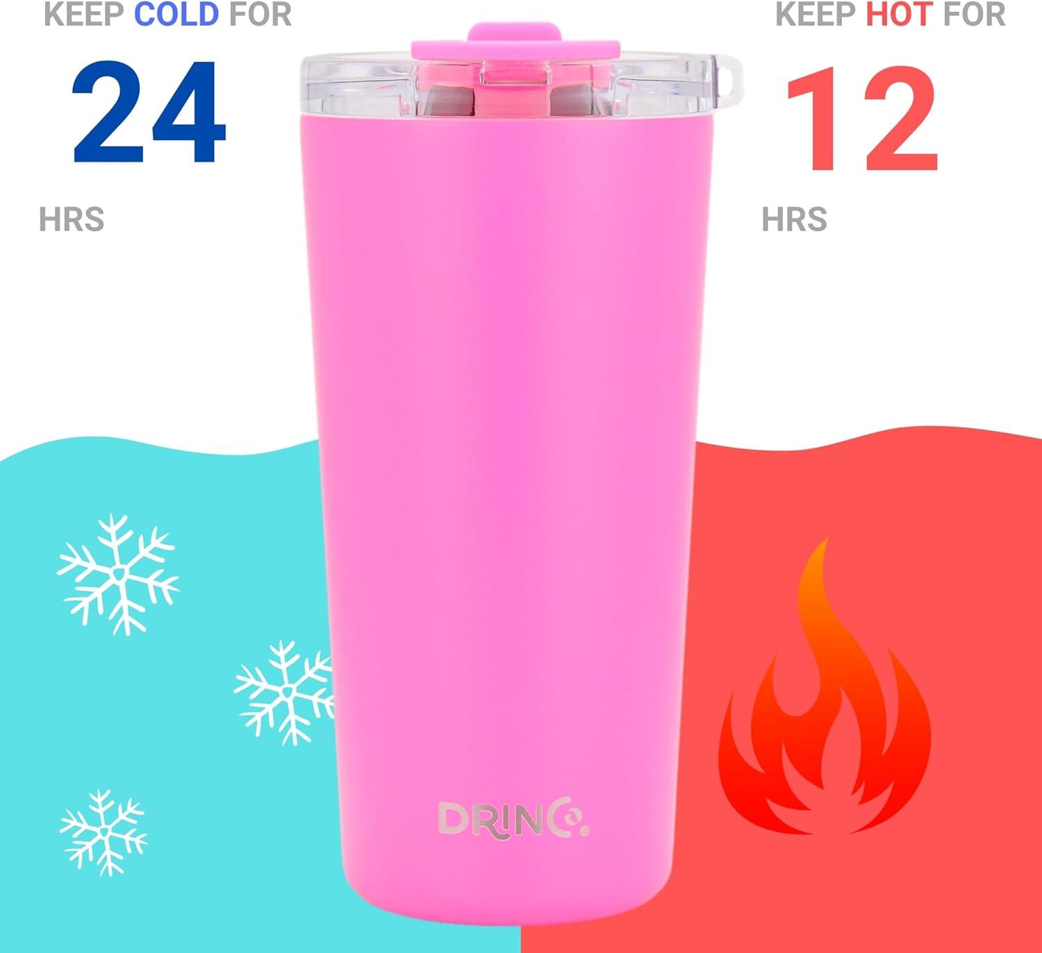 20 oz Pink Stainless Steel Travel Tumbler with Twist Lid