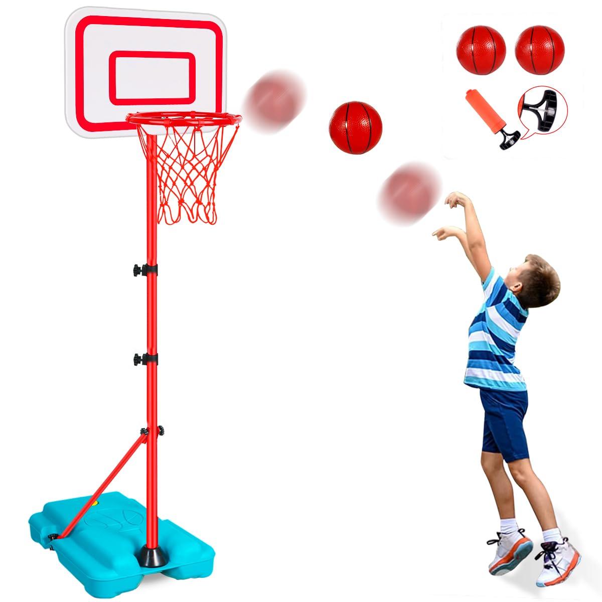 Kids Basketball Hoop Adjustable Height 2.9 ft-6.2 ft Toddler Basketball Hoop for Kids Indoor Outdoor Play Portable Basket Ball Goal Backyard Outside Toys for Boy Girl Age 2 3 4 5 6 7 8