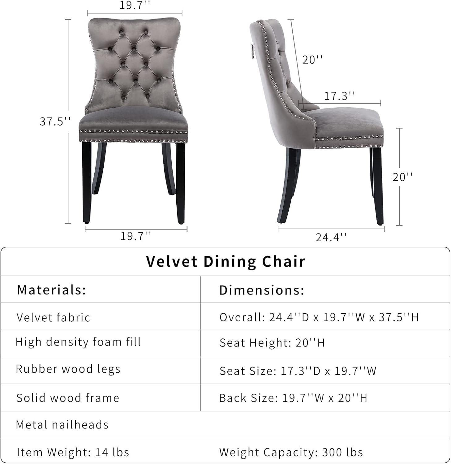 Modern Velvet Upholstered Dining Chairs with Back Button Nailhead Trim Accent Side Chairs with Wood Legs for Kitchen Dining Room(Gray,Set of 4)