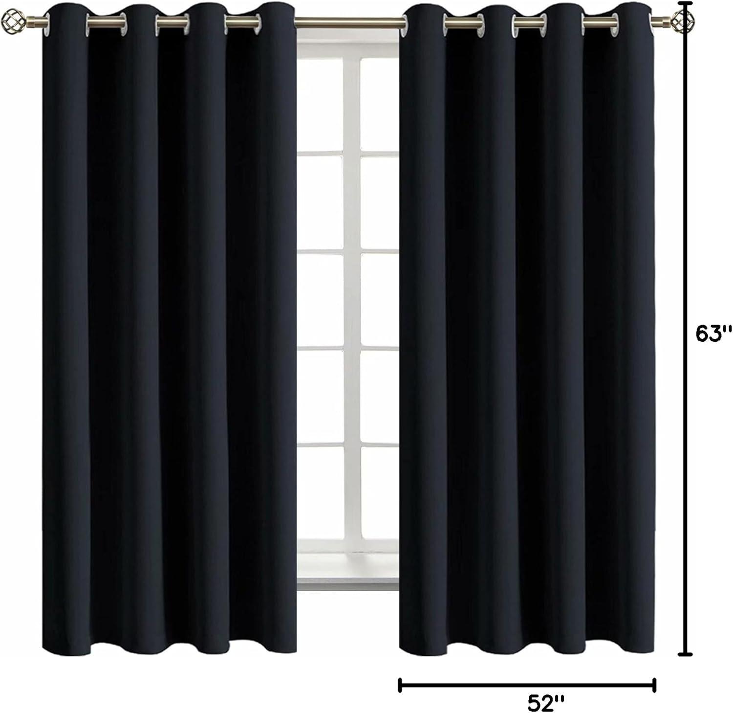 Coodeto Short Blackout Curtains Black, Set of 2, W52 x L63 - Blackout Curtains for Kitchen and Kids Bedroom