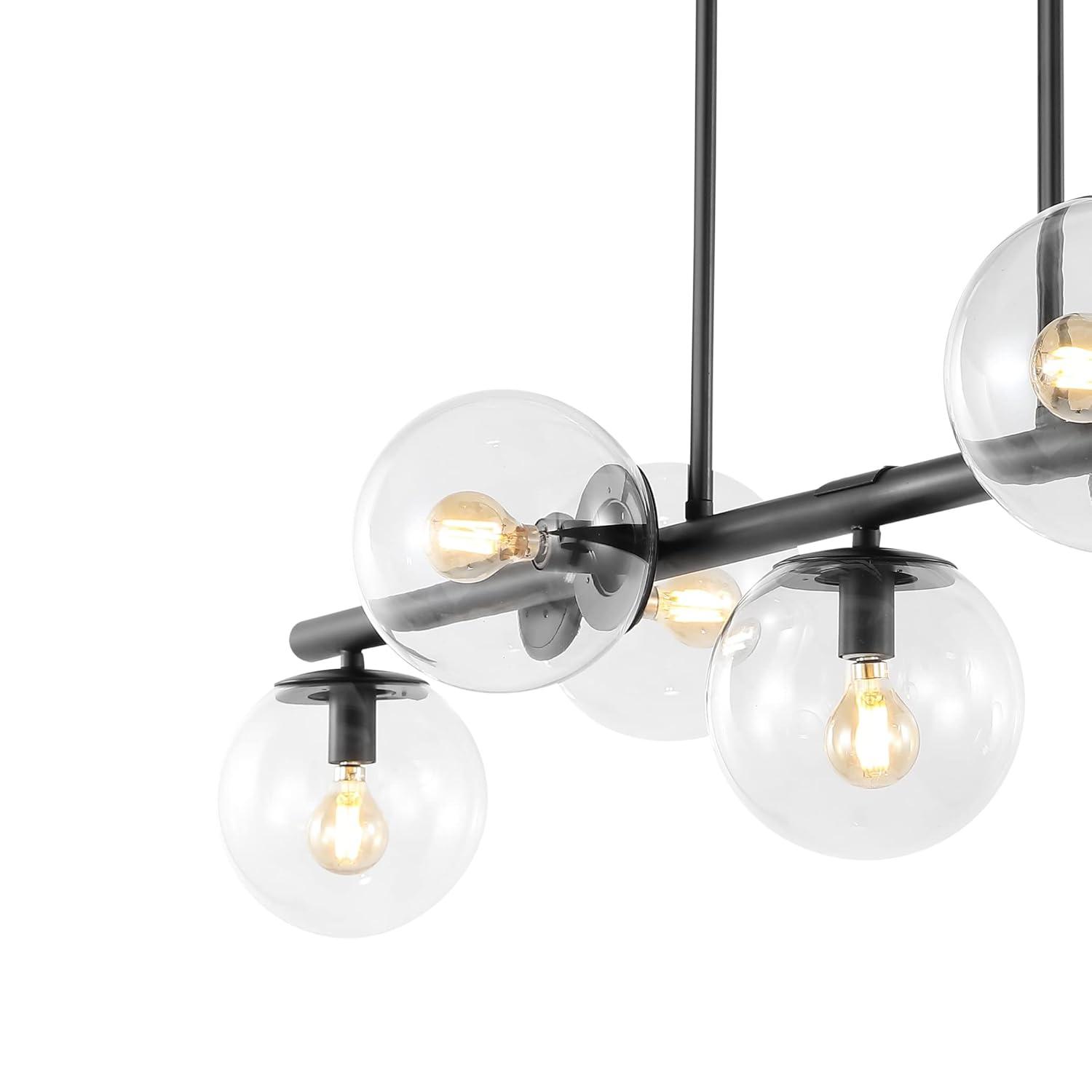 JONATHAN Y Luca Parisian 53" 7-Light Modern Glam Iron Globe Linear LED Pendant, Black/Clear