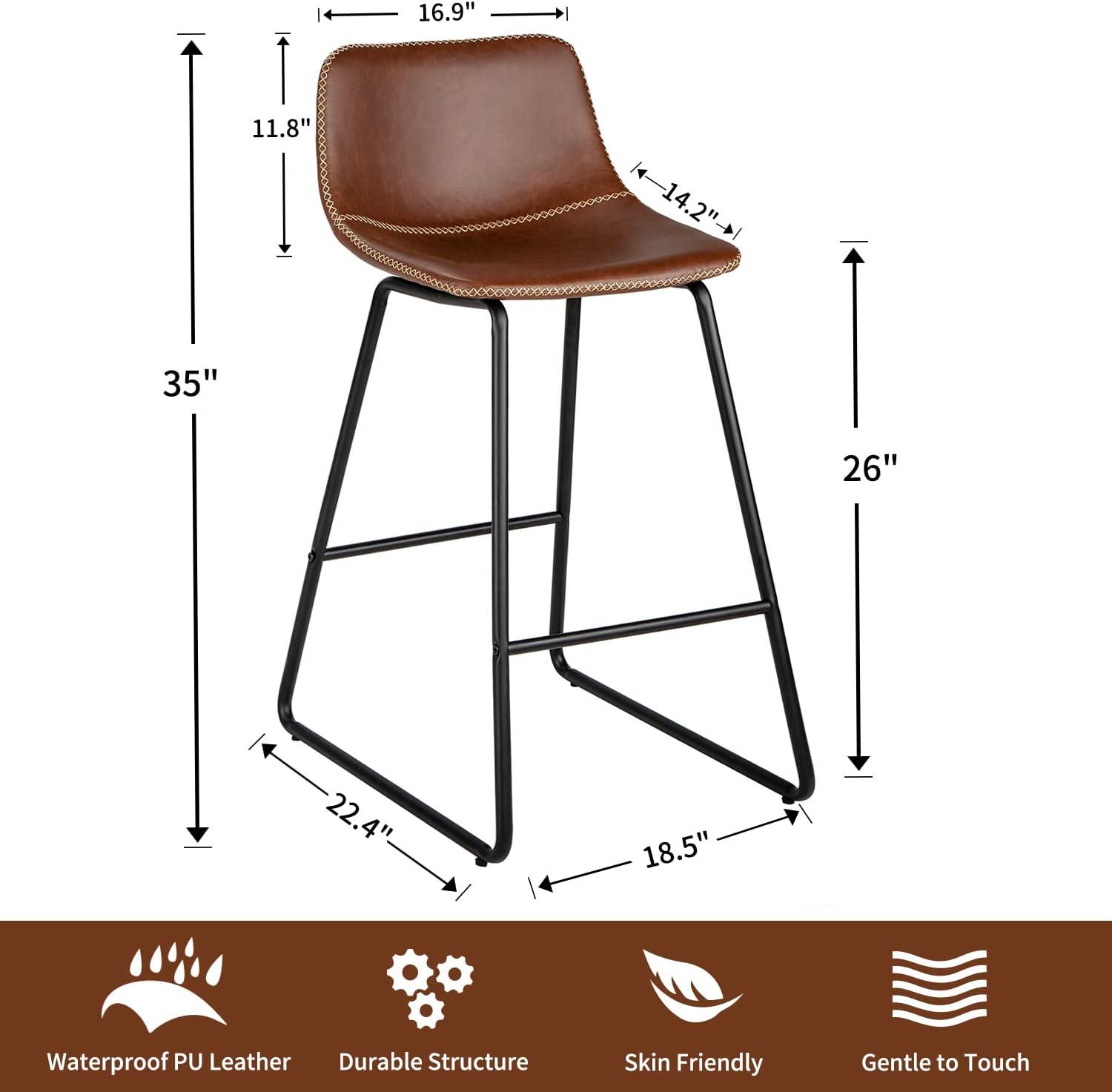 HeuGah Bar Stools Set of 4,Faux Leather Counter Height Bar Stools,26" Bar Chairs with Back,Modern Counter Stool for Kitchen Island