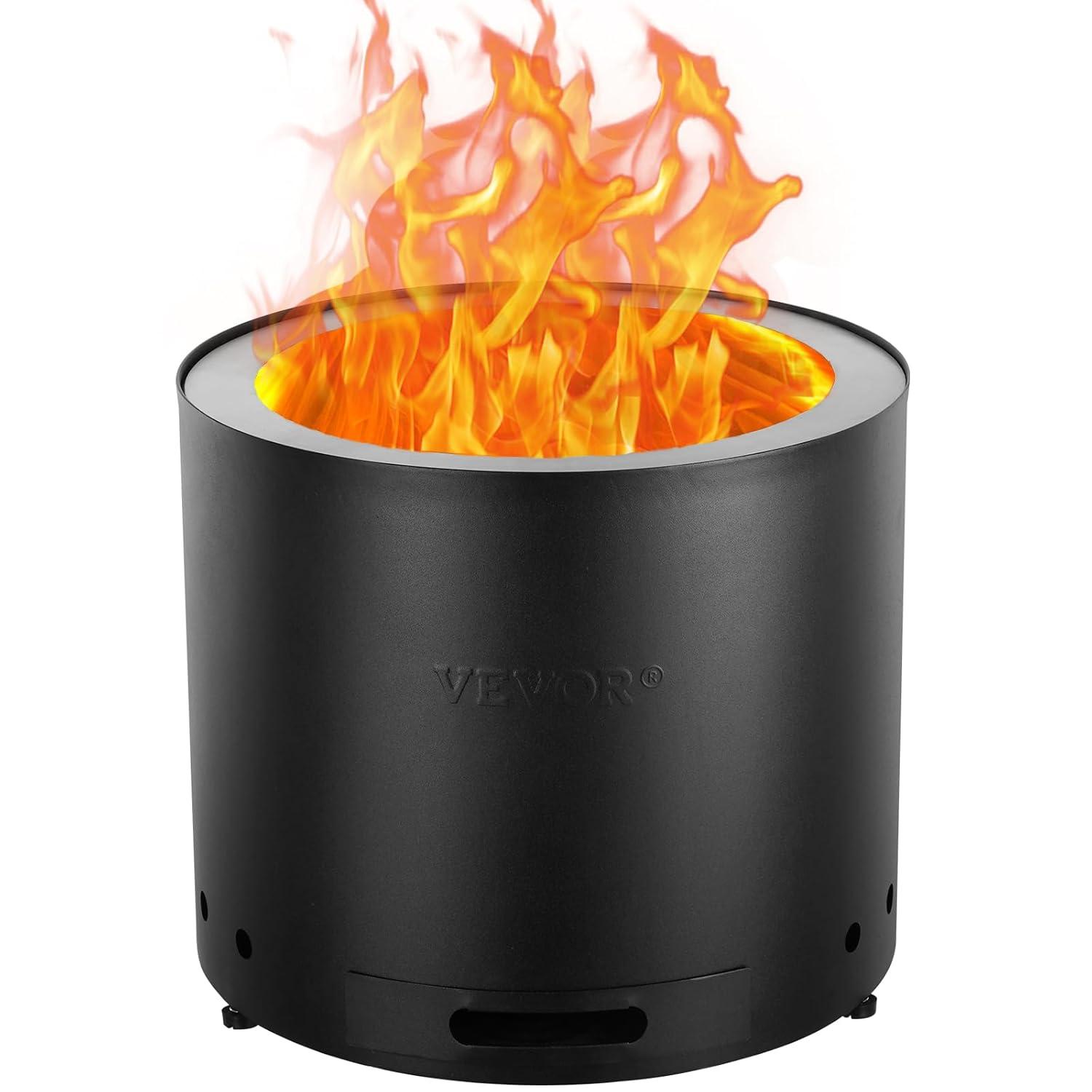 VEVOR 28 inch Smokeless Fire Pit Stove Bonfire, Wood Burning Fireplaces with Removable Ash Pan, SUS430 Stainless Steel Inner Portable Outdoor Firepit,for Outdoor Patio Camping High 17 inch