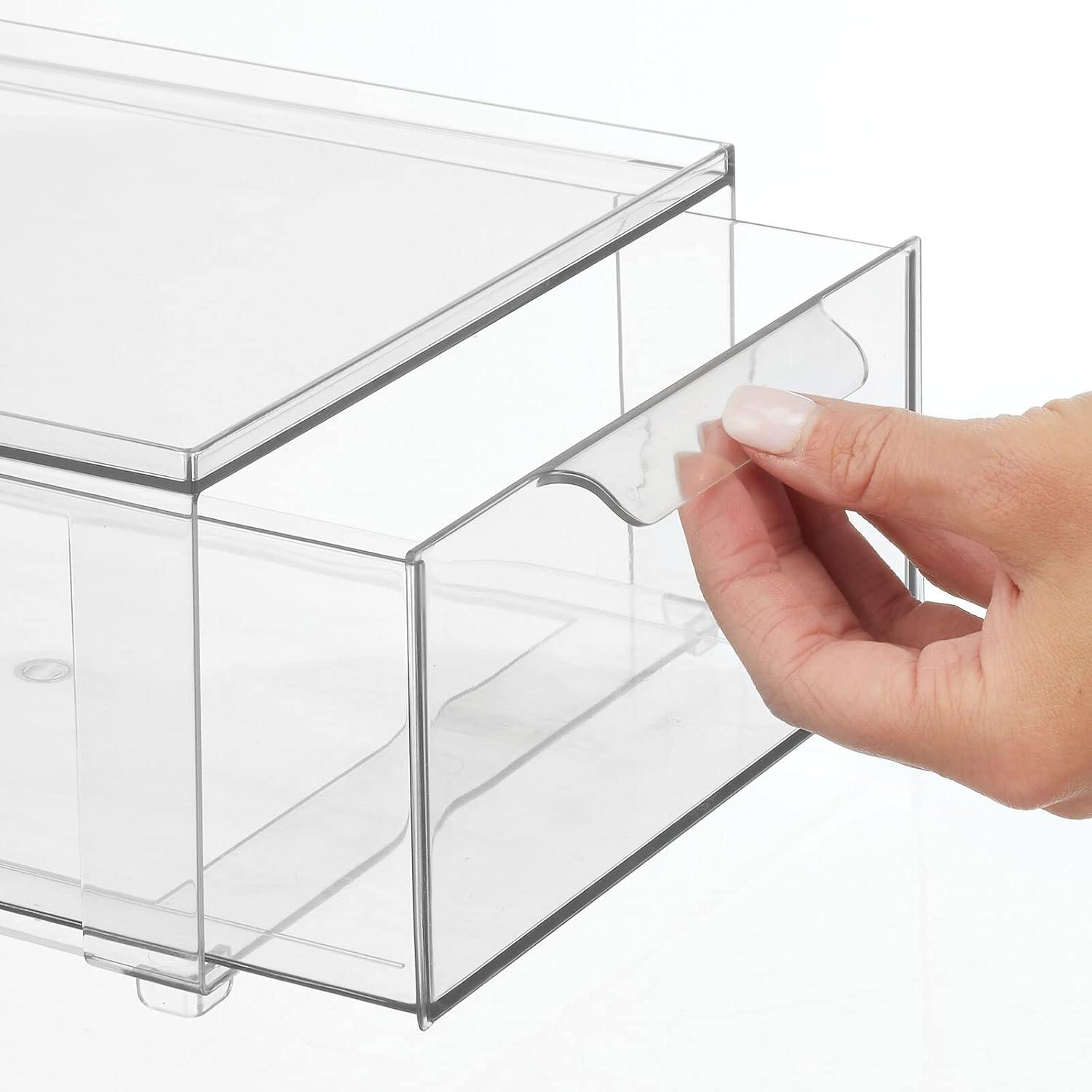 mDesign Plastic Stacking Closet Storage Organizer Bin with Drawer