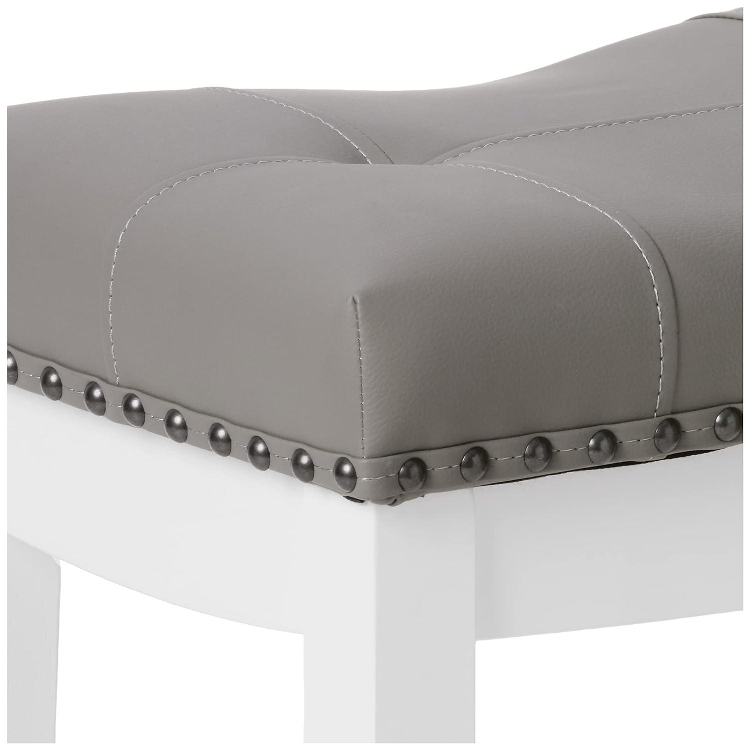 Angel Line Cambridge 24" Padded Saddle Stool, White w/ Gray Cushion, Set of 2