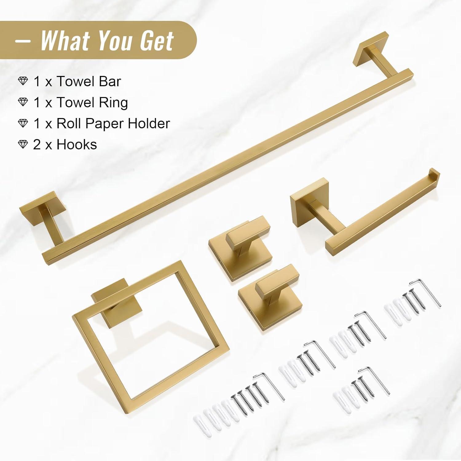SHANRUGUOJI 5 Pieces Bathroom Hardware Accessories Set Towel Bar Set Wall Mounted,Stainless Steel XJ1-W121963548