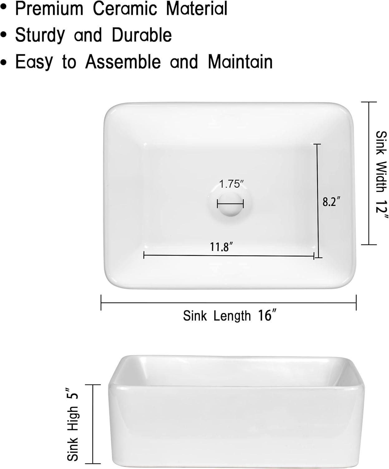 White Rectangular Ceramic Above-Counter Vessel Sink