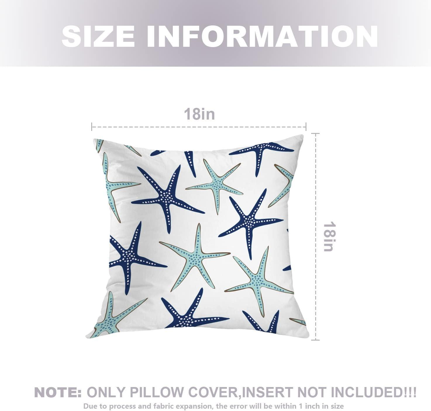 Sky Blue Nautical Starfish Throw Pillow Covers,Beachy Coastal White Navy Sea Star Cushion Cover Digital Blended Hidden Zipperl Decorative Pillowcases for Hair Skin Square 18X18 in 2 Pcs
