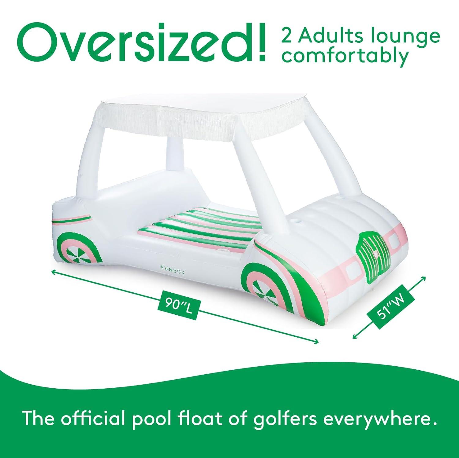 Oversized White and Green Inflatable Golf Cart Pool Lounger