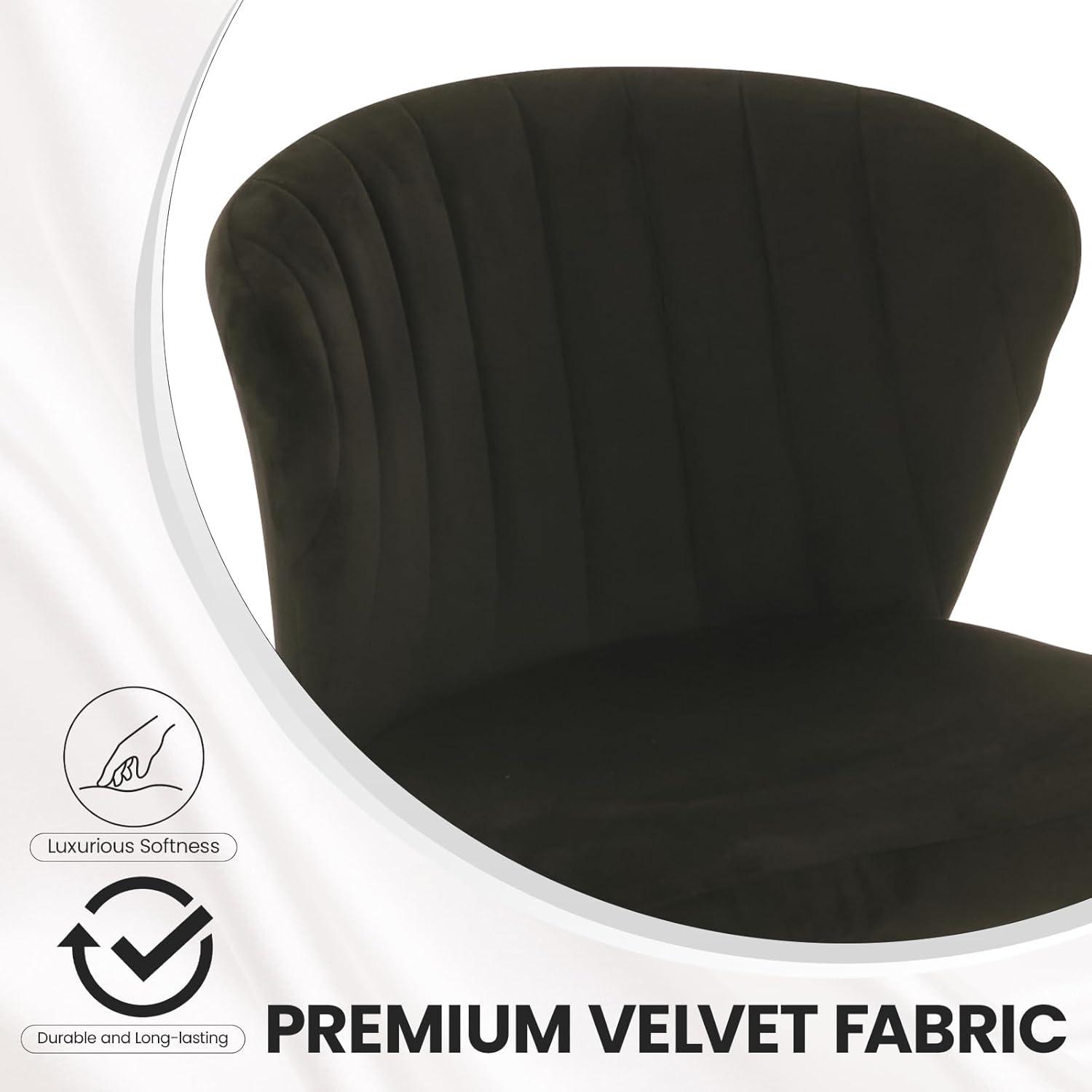 Velvet Dining Chairs Set of 2, Modern Upholstered Vanity Chairs with Golden Metal Legs for Dining Room Kitchen Vanity Patio (Black)