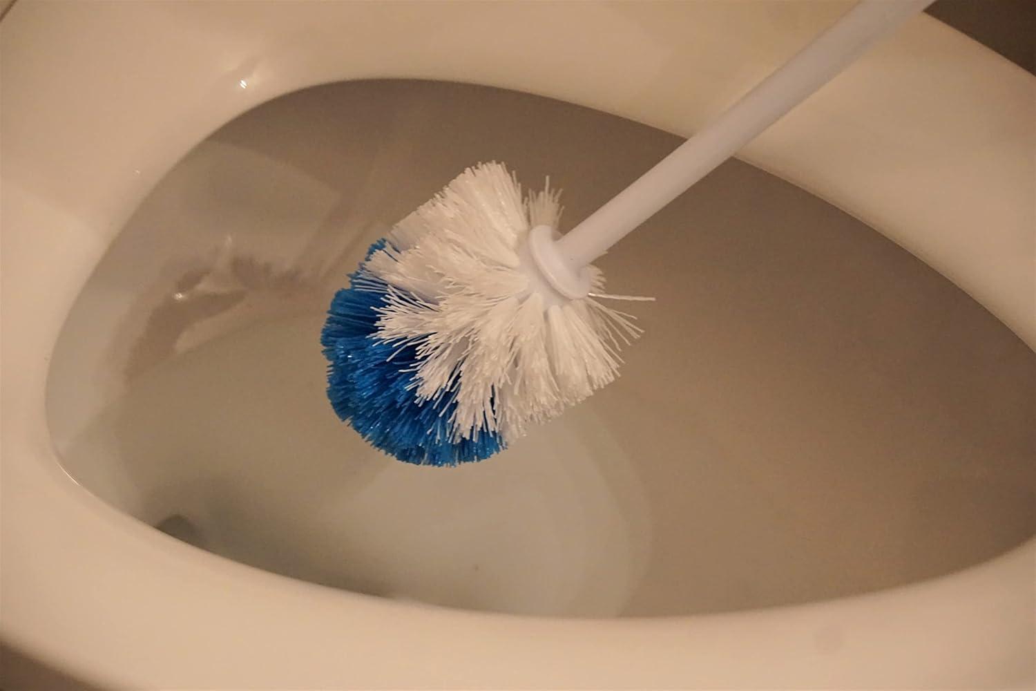 Quickie European Bowl Brush, 14-Inch, Blue, Poly Fibers with Curved Head for Cleaning Under Rims in Bathroom/Restroom
