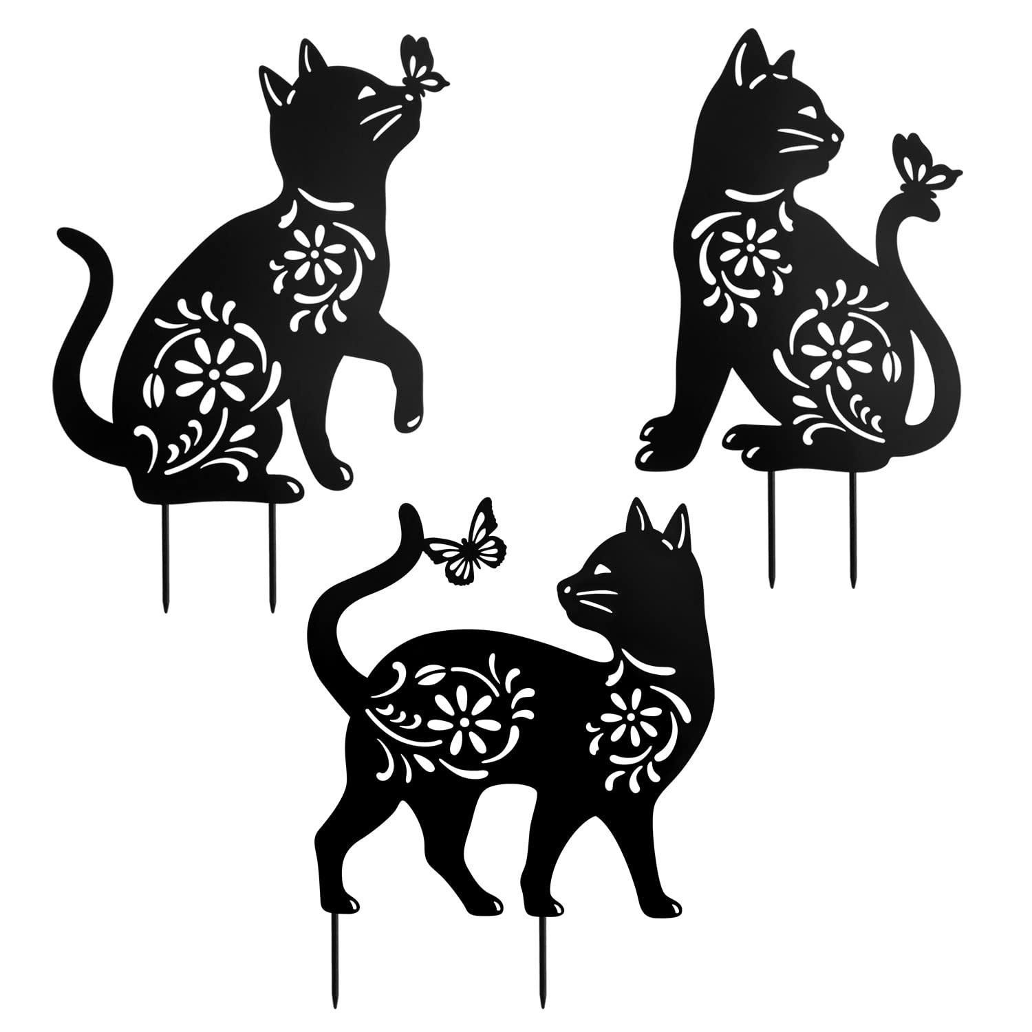 Garden Decor - Set of 3 Decorative Garden Stakes Black Cat Silhouette Stake for Yard, Spring Decor Lawn Decorations