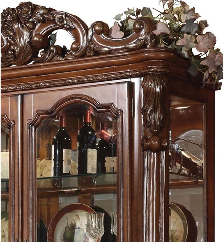 Cherry Oak Lighted Curio Cabinet with Glass Shelves