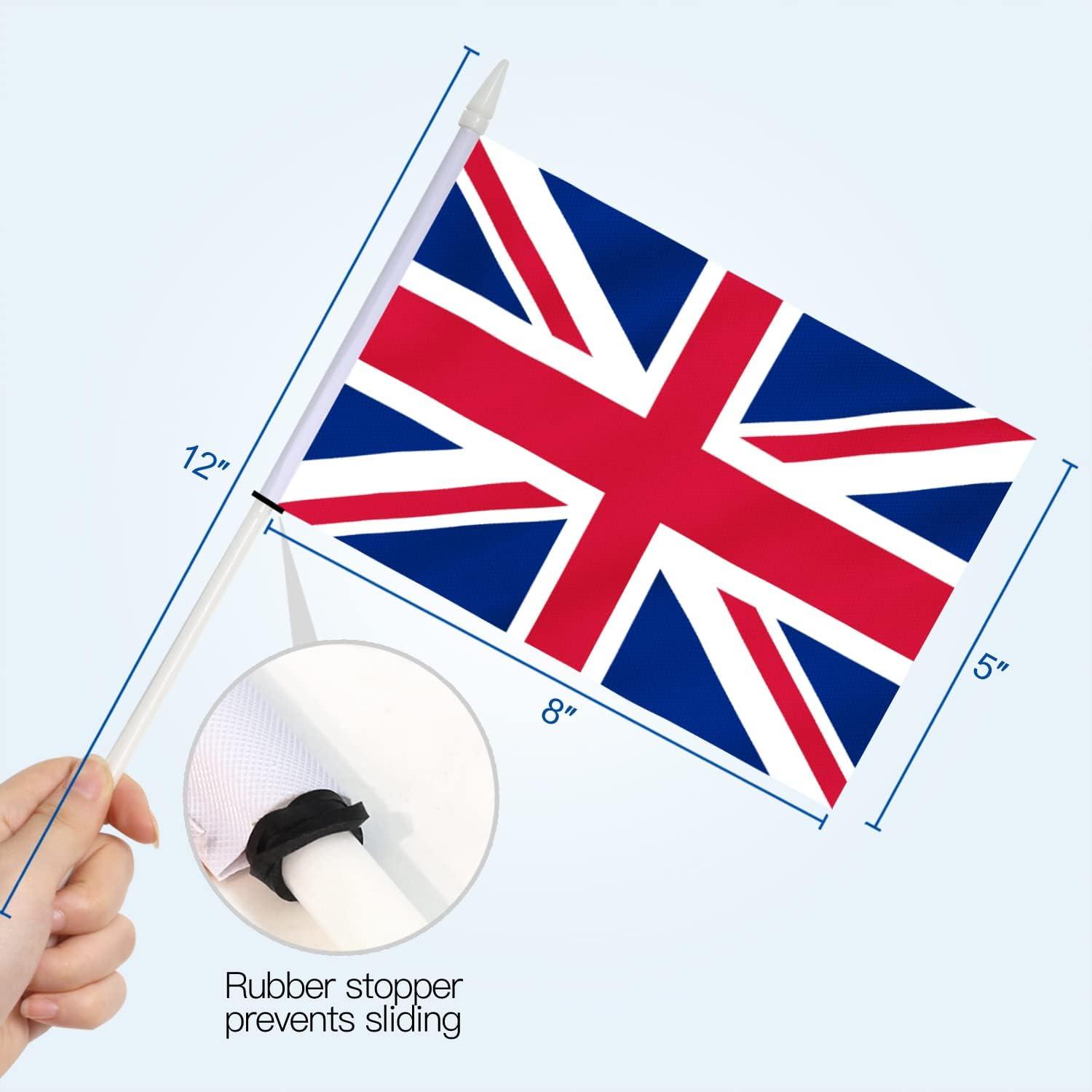 Anley British Union Jack Stick Flag Great Britain 5x8 inch Handheld Mini Flag - 12 Pack