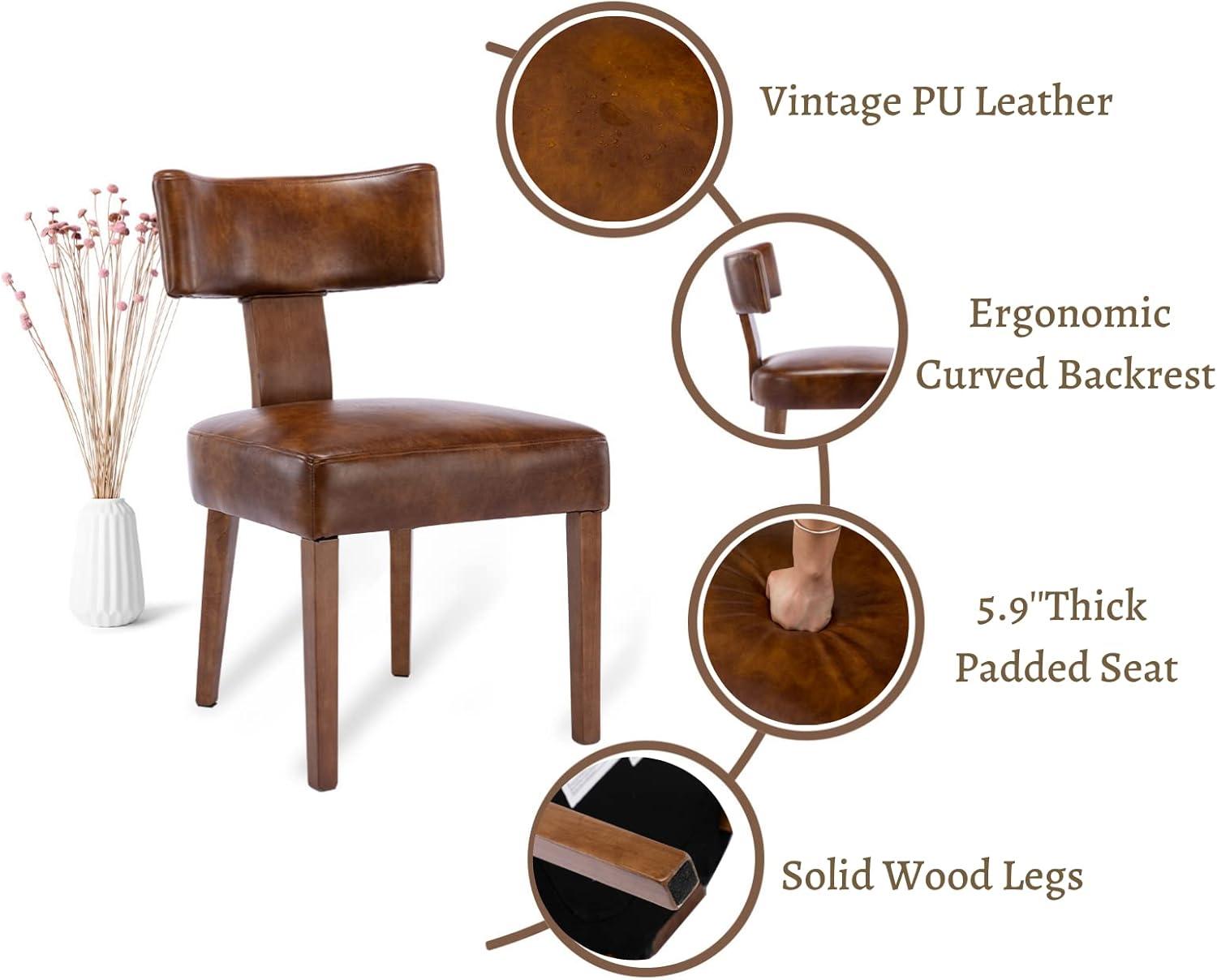 Loon Peak® Mid Century Modern Dining Chairs Set Of 2, Farmhouse PU Leather Upholstered Accent Chair Curved Backrest Kitchen Chairs With Hardwood Frame (Set of 2)