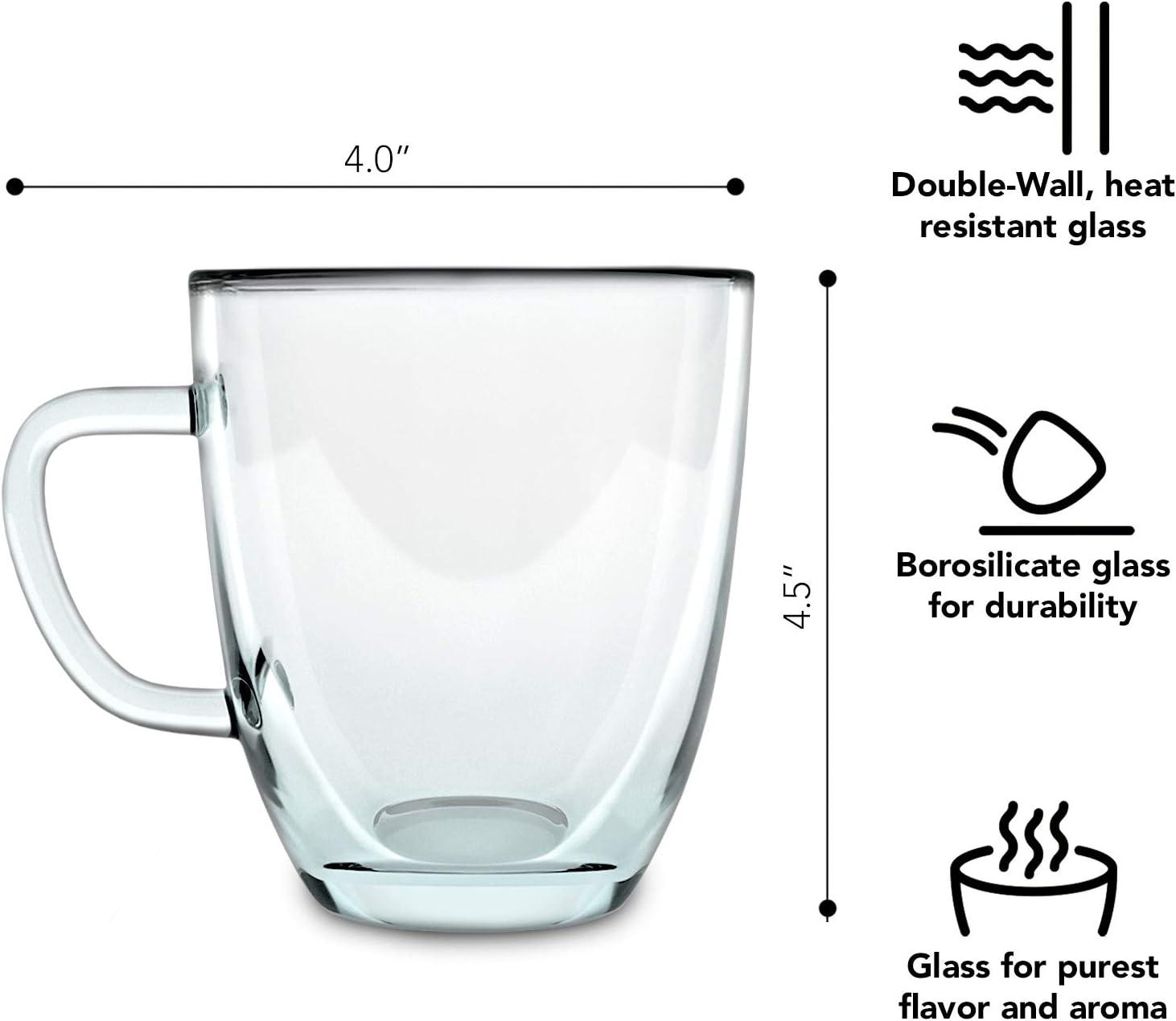 Kaffe 16oz Double-Wall Borosilicate Glass Coffee Mugs Set