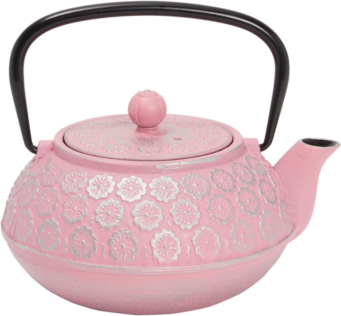 Juvale Green Cast Iron Floral Teapot Kettle with Stainless Steel Infuser Set, Japanese Tea Pot for Kitchen Pantry, 34 oz
