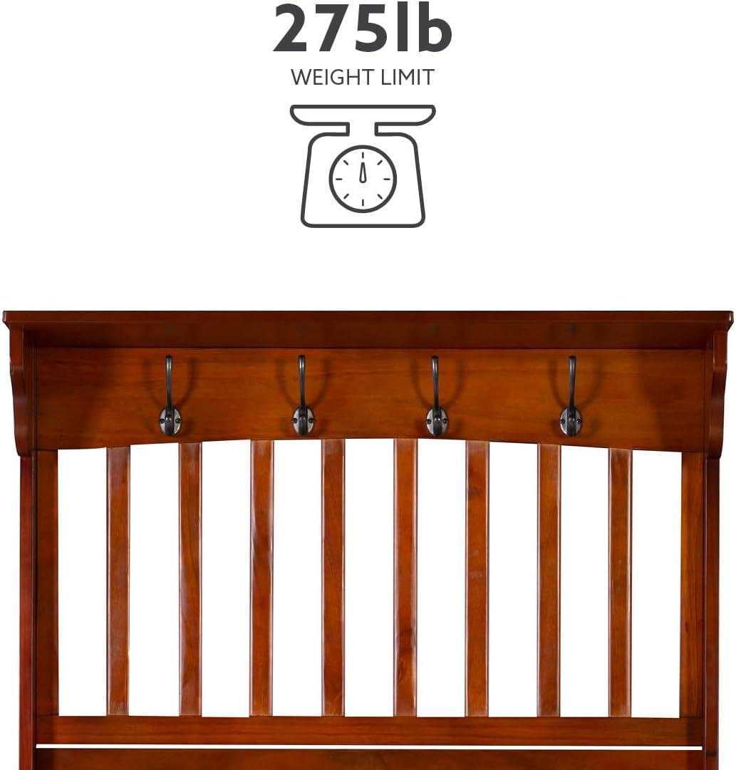 Misson Traditional 4 Double Hooks Storage Bench Top Shelf Hall Tree Walnut Finish - Linon: Entryway Organizer, Flip-up Seat