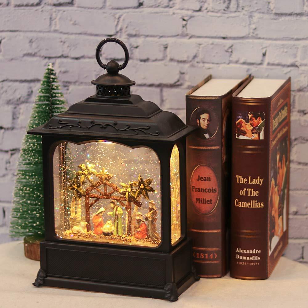 Eldnacele Musical Snow Globe Lantern with Timer, Lighted USB/Battery Operated Swirling Singing Water Glittering Lantern, Snow Globes for Adults and Kids Christmas Decoration - Nativity