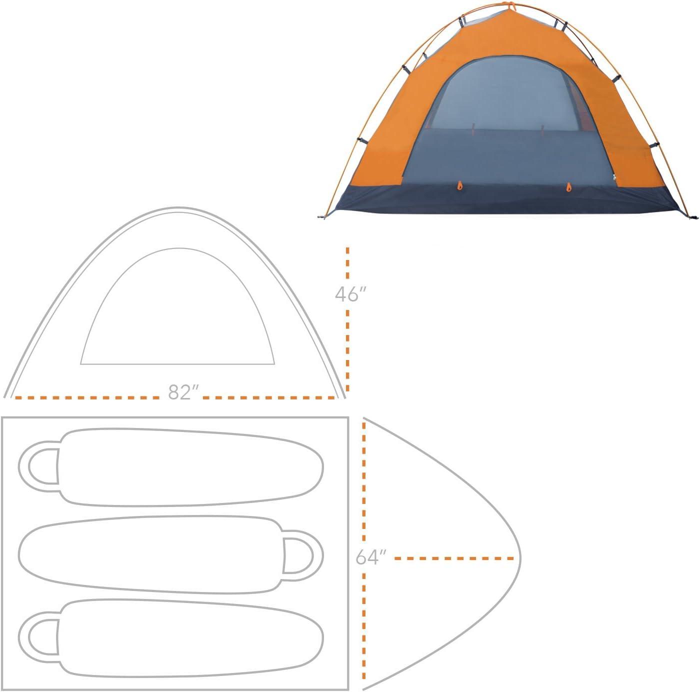 Orange 3-Person Three-Season Camping Tent with Carry Bag