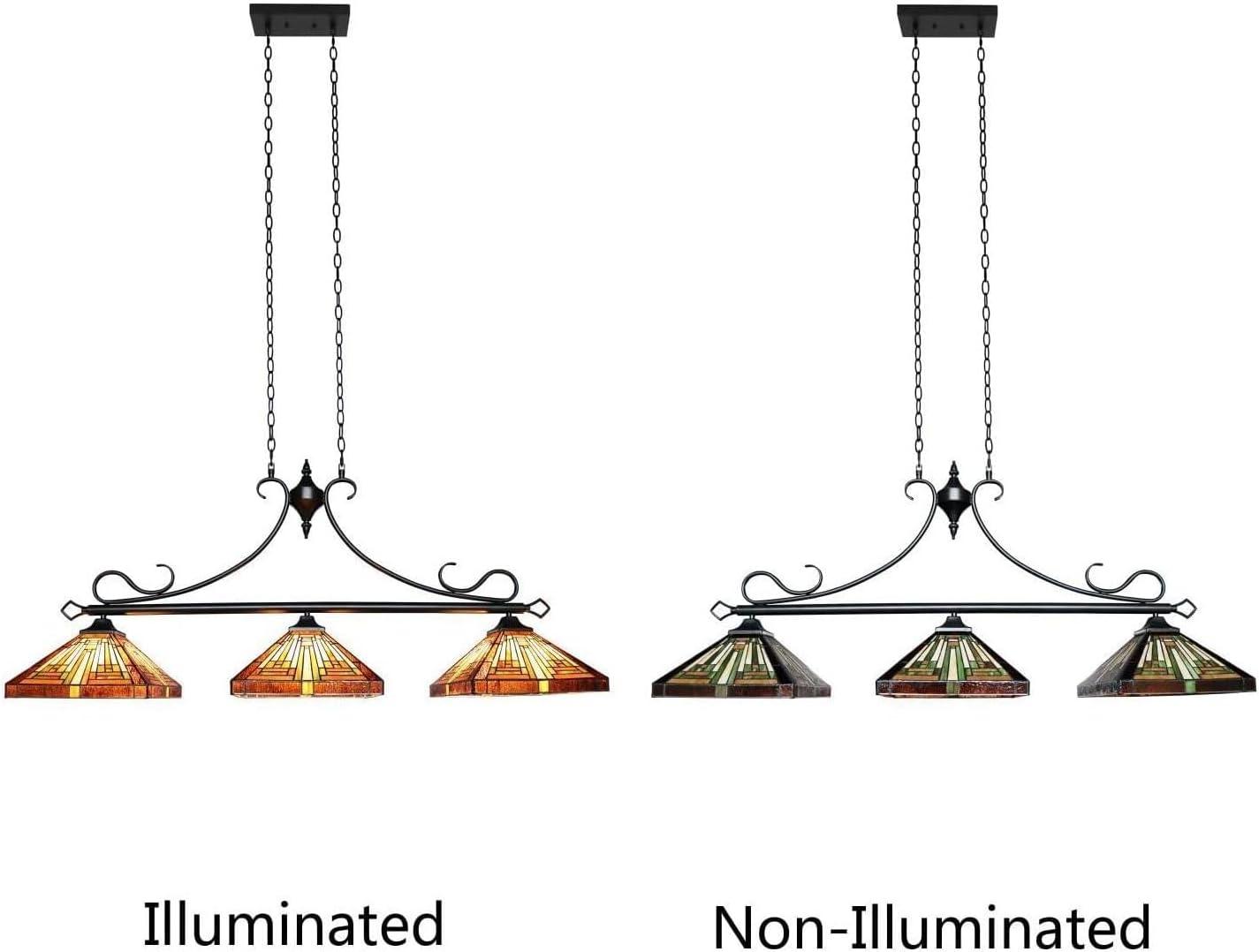 CHLOE Lighting INNES Mission Tiffany-Style Blackish Bronze 3 Light Island Pendant 47" Wide