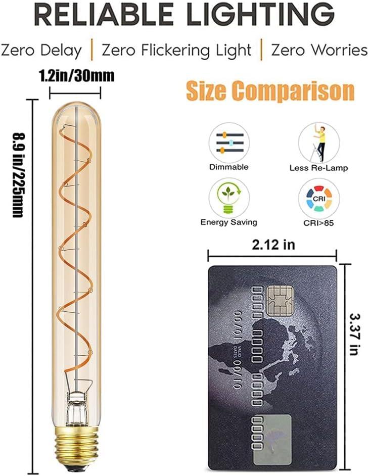 Leools T10 Led Long Bulbs 8W,E26 Dimmable Tubular Bulb,Equivalent 75 Watt, E26 Edison Style Vintage LED Filament Light Bulb,2700K Warm White,8.9in(225mm),4-Pack.