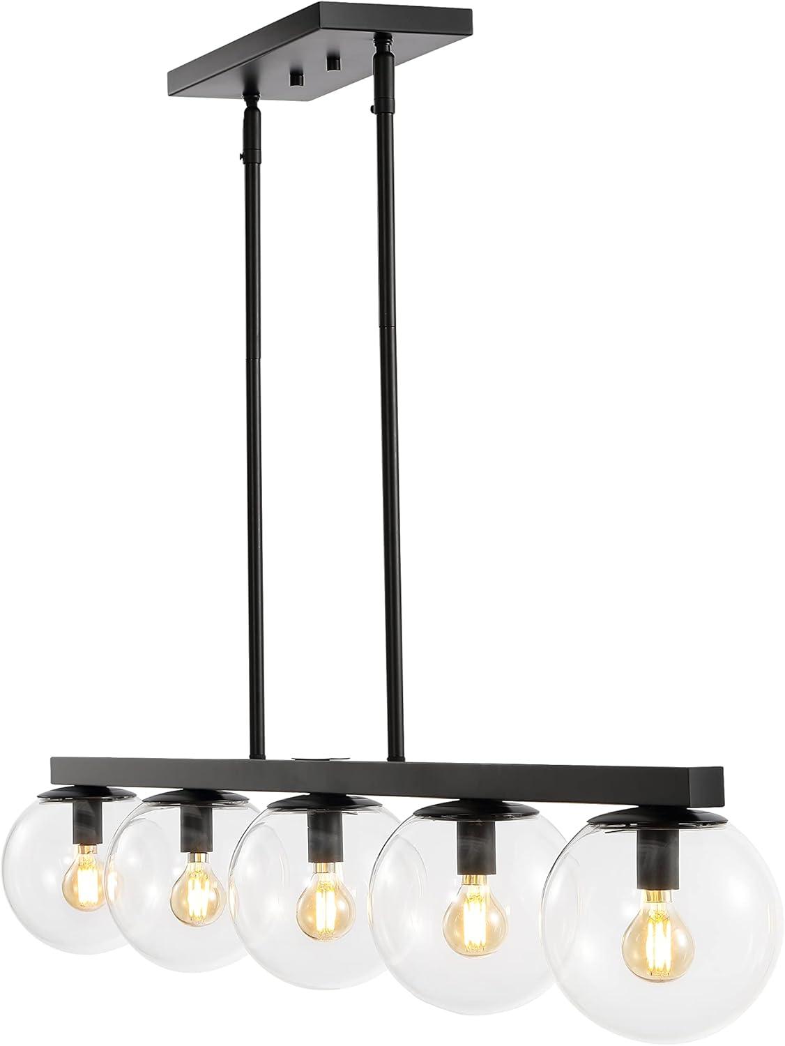 Luca Parisian 45.5" 5-Light Modern Glam Iron Globe Linear LED Pendant, Black/Clear