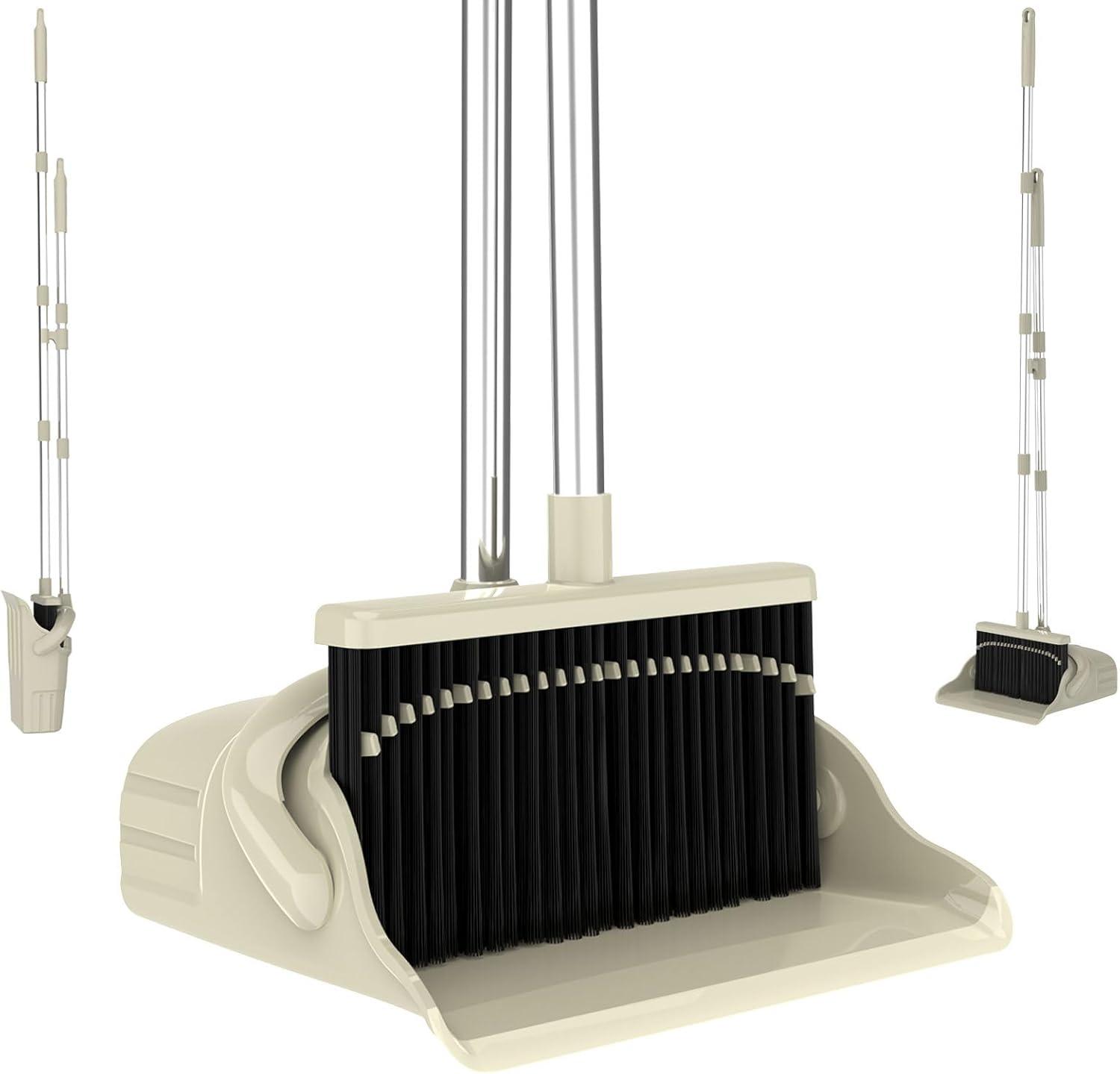 Heavy-Duty Broom and Dustpan Set for Outdoor Broom and Dust pan for Home Commercial Cleaning Supplies Angle Broom with Long Handle Perfect for Courtyard Garage Lobby Mall Market Street, B6