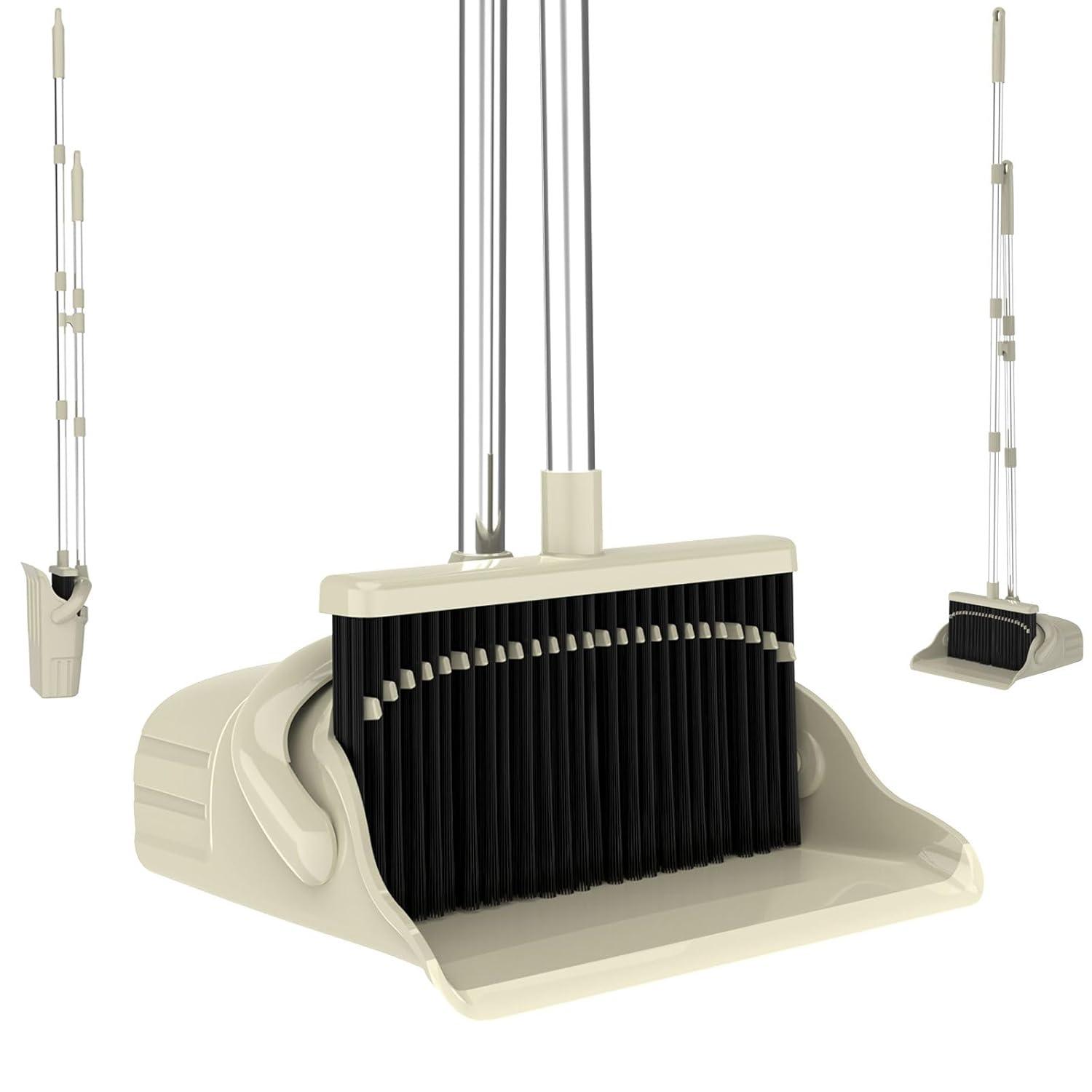 Heavy-Duty Broom and Dustpan Set for Outdoor Broom and Dust pan for Home Commercial Cleaning Supplies Angle Broom with Long Handle Perfect for Courtyard Garage Lobby Mall Market Street, B6