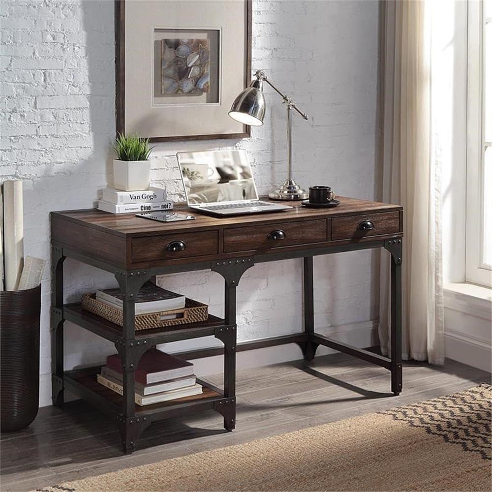 ACME Gorden Writing Desk in Espresso Oak and Antique Black