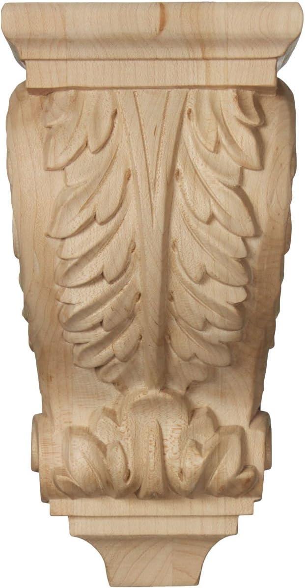 Small Hand-Carved Acanthus Wood Corbel in Natural Finish