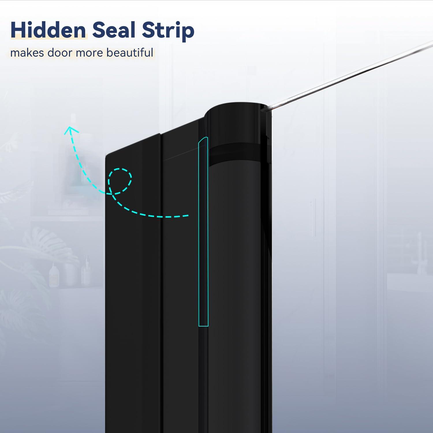 Elegant  Pivot Swing Shower Door Polished Chrome Finish Matte Black 36"W X 72"H Matte