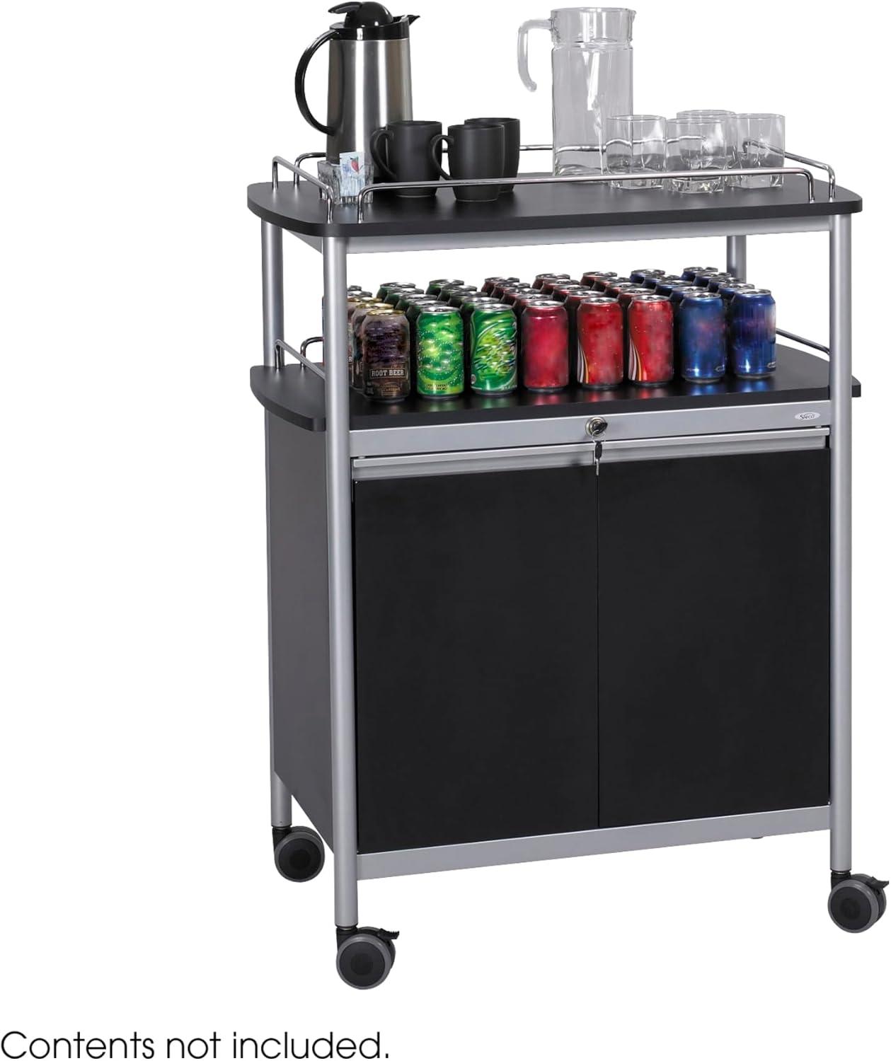 Black Melamine and Steel Beverage Cart with Storage and Wine Rack