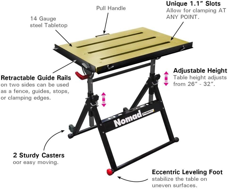 Adjustable Steel Welding Table with Casters and Guide Rails