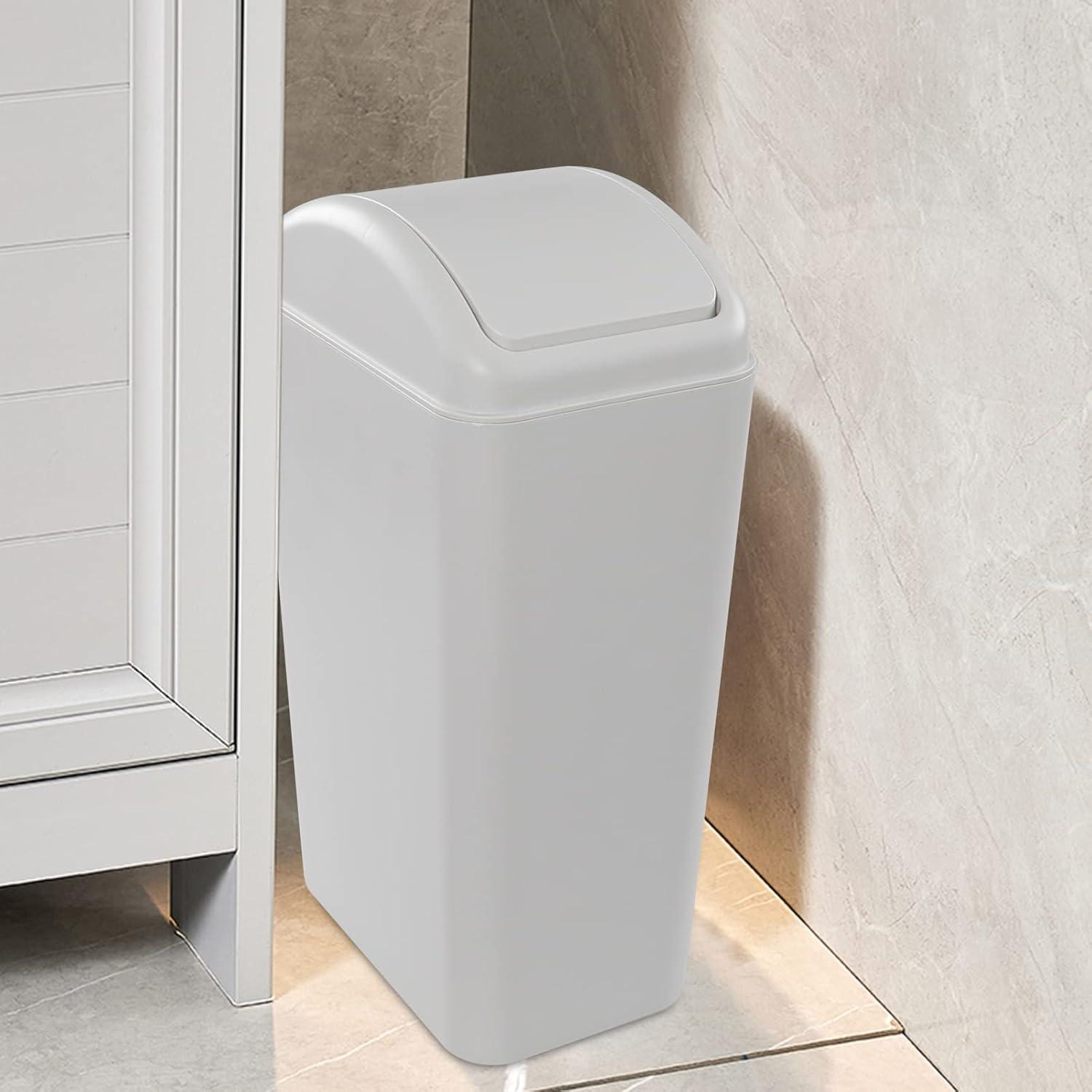 Obstnny 14L Slim Plastic Trash Can for Narrow Spaces at Home or Office, Kitchen, R
