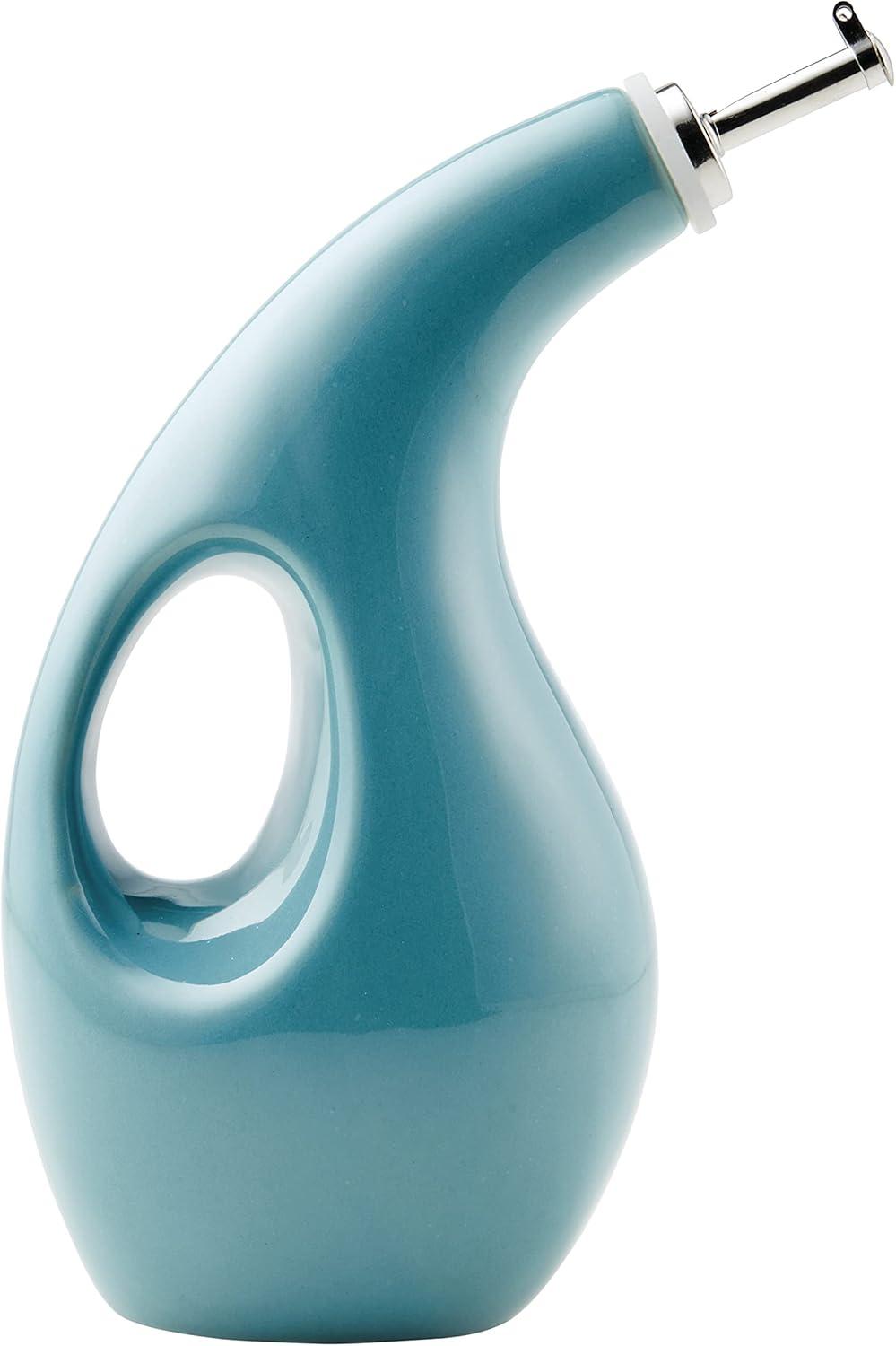 Rachael Ray Ceramic EVOO Oil and Vinegar Dispensing Bottle, 24-Ounce, Agave Blue