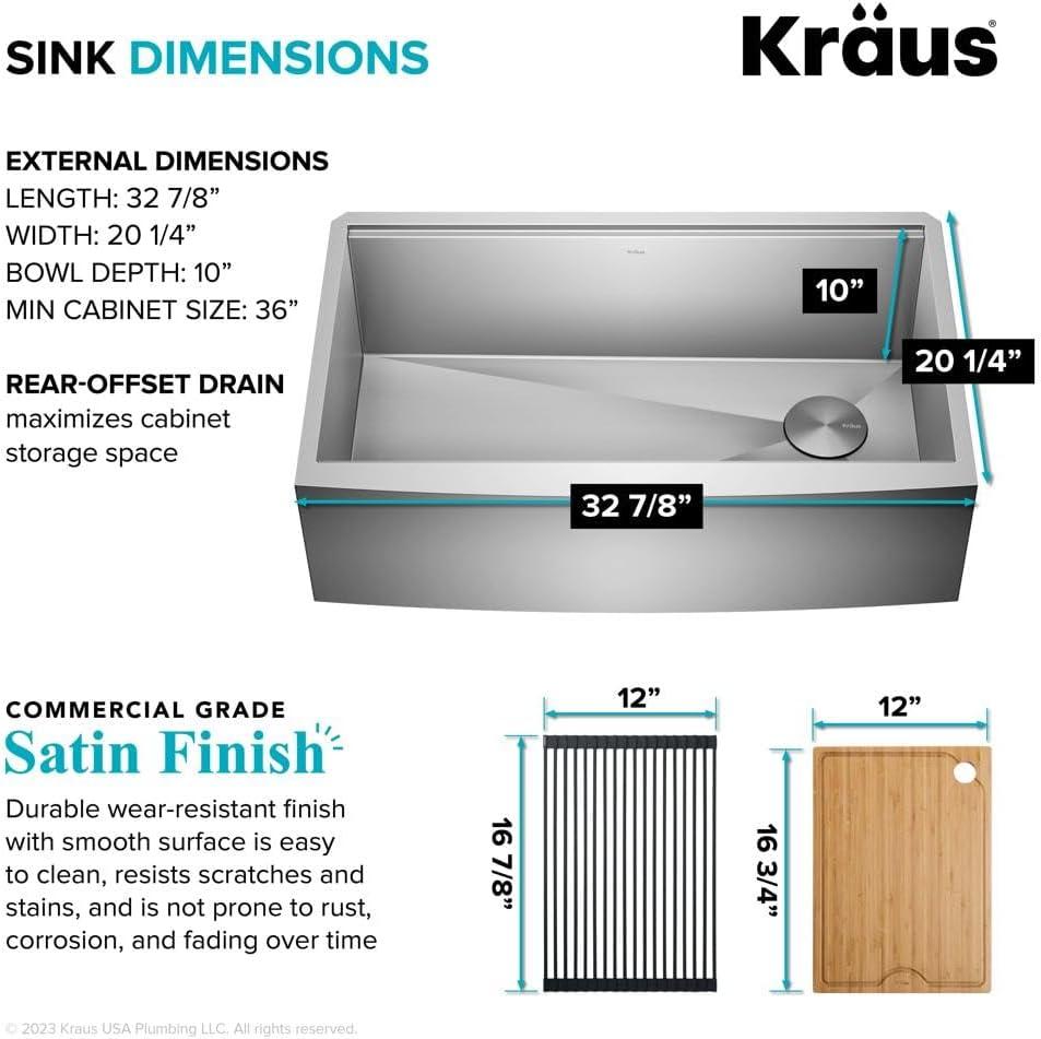 KRAUS® Kore Modern Farmhouse Workstation 16 Gauge Single Bowl Stainless Steel Kitchen Sink with Accessories