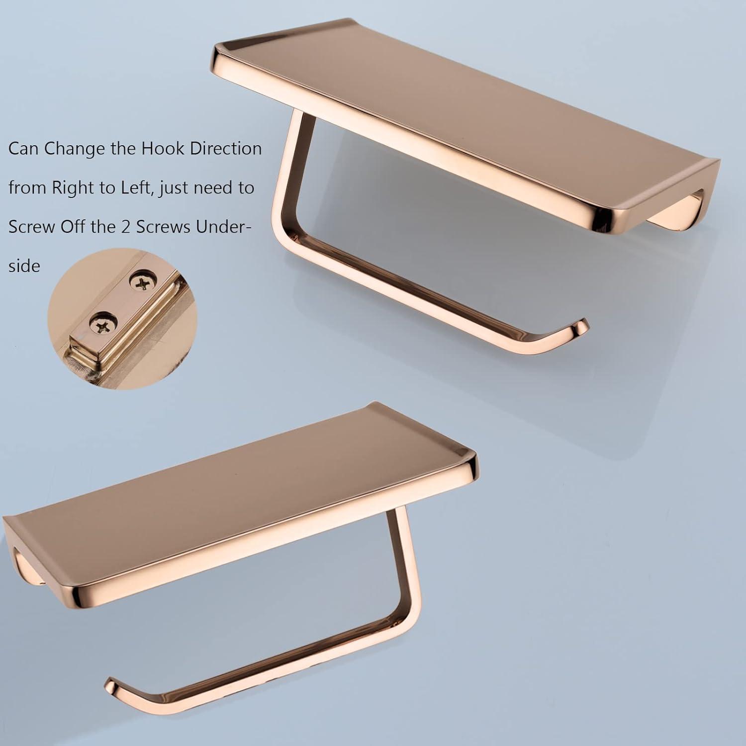 Rose Gold Wall Mounted Toilet Paper Holder with Shelf