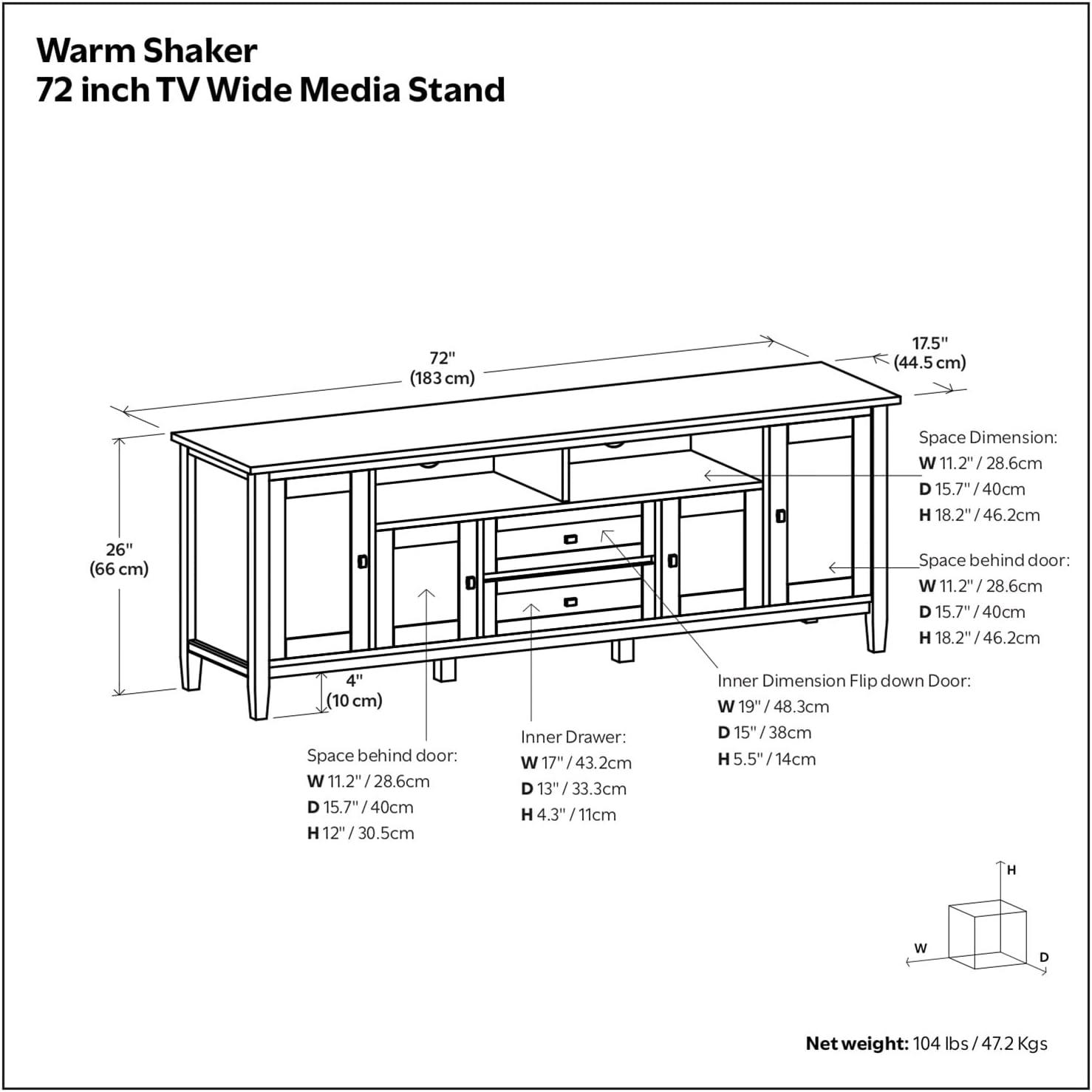 Simpli Home Warm Shaker 72"W Solid Wood TV Stand for TVs up to 80" with 4 Storage Cabinets and 2 Drawers