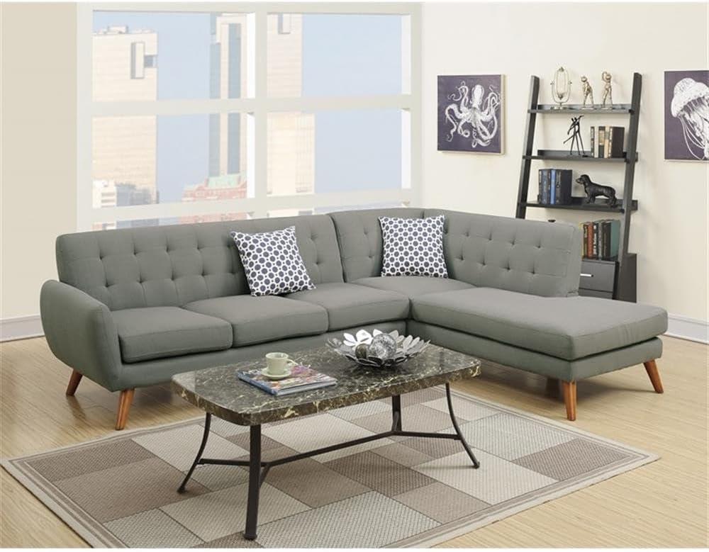 Maykoosh Mountain Majesty Furniture 2 Piece Fabric Sectional Sofa Set in Gray Color