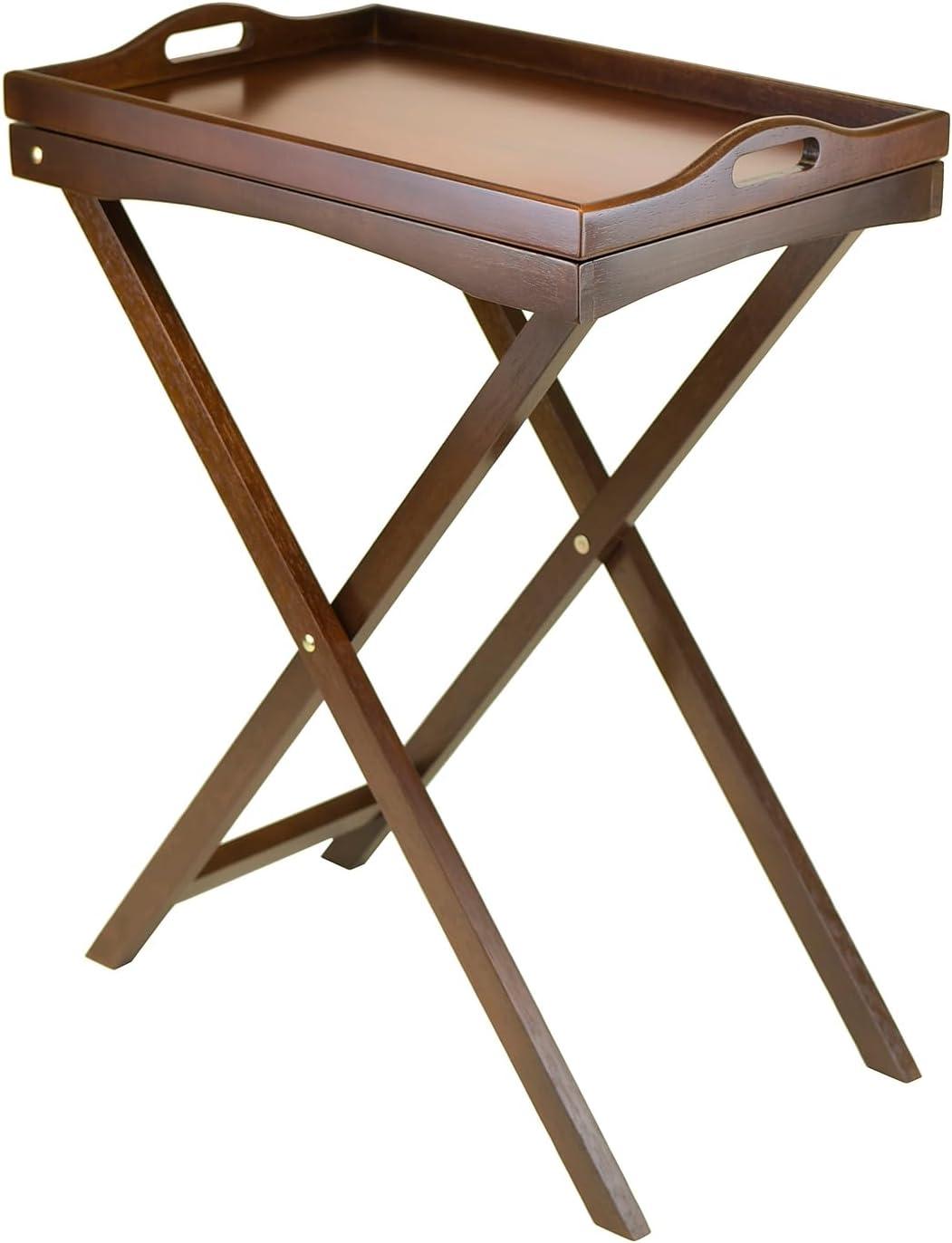 Devon Butler Table with Serving Tray Wood/Walnut - Winsome: Elegant Hardwood Frame, Composite Surface, Bar Cart Design