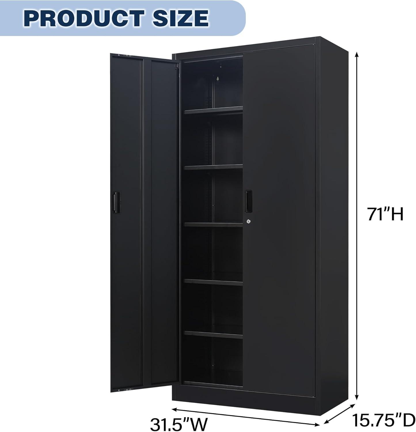 Metal Storage Cabinet, 36" H Locking Storage Cabinet with Adjustable Shelves, Steel Storage Cabinet for Garage, Home, Office, Utility Room-Black