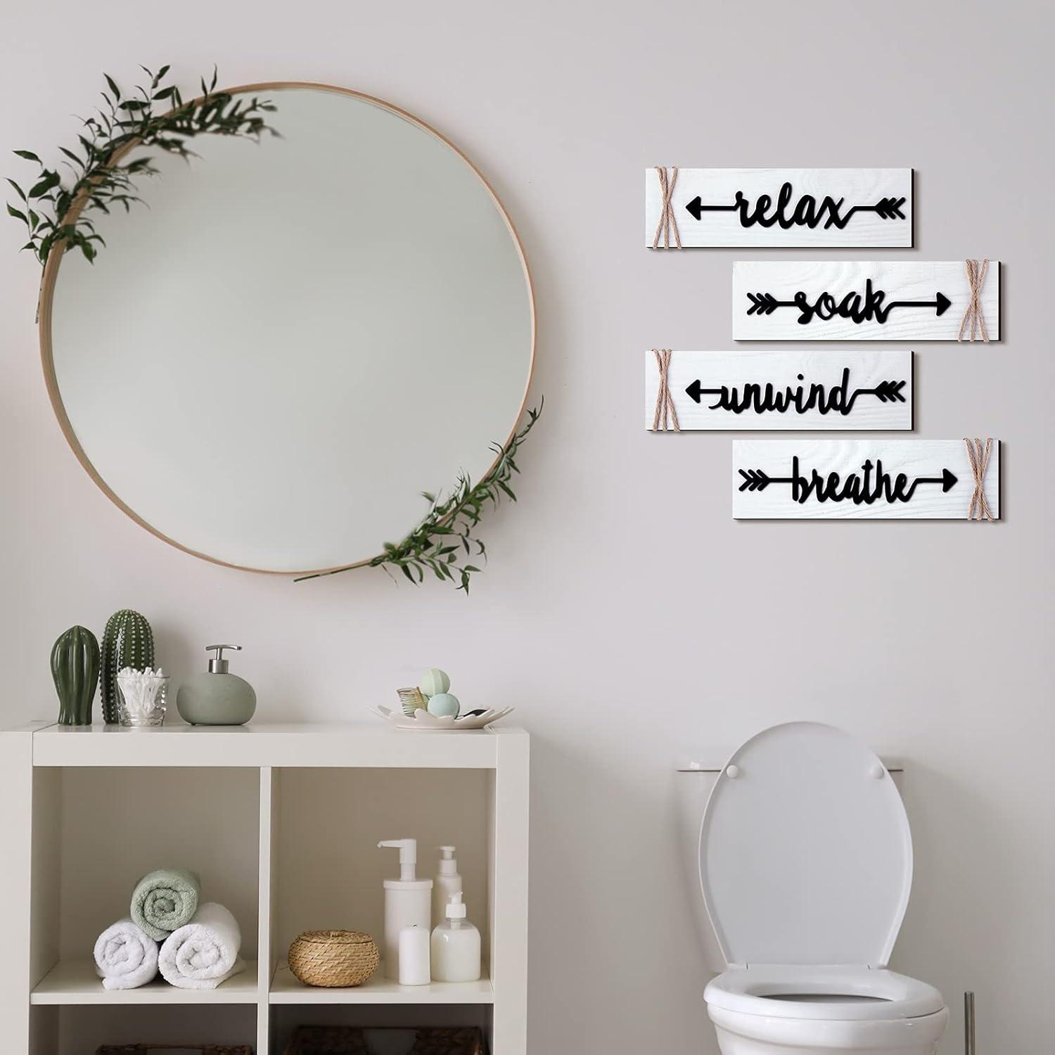 White Rustic Wood Bathroom Wall Art Set