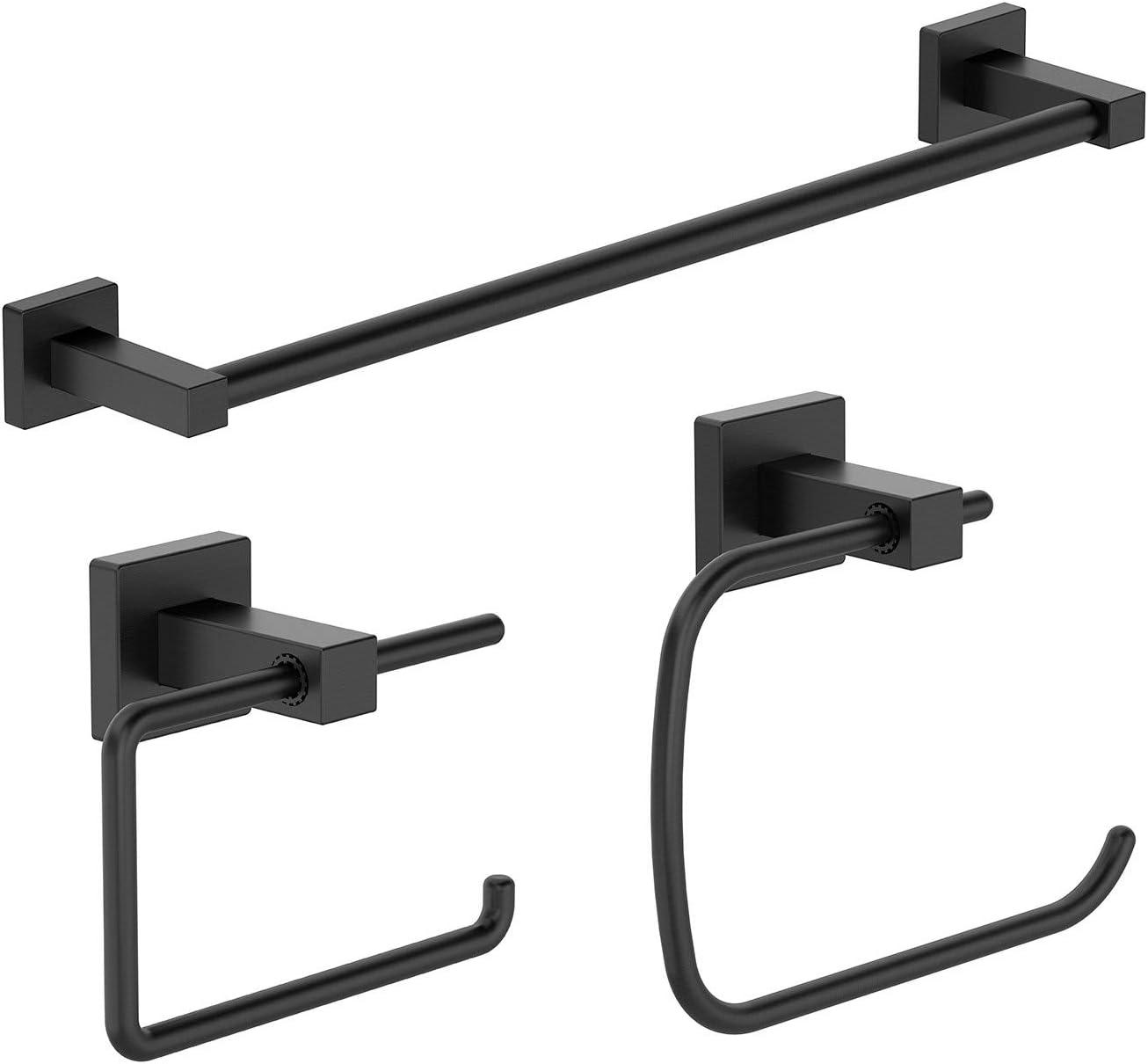 Matte Black 3-Piece Bathroom Hardware Set with Towel Bar