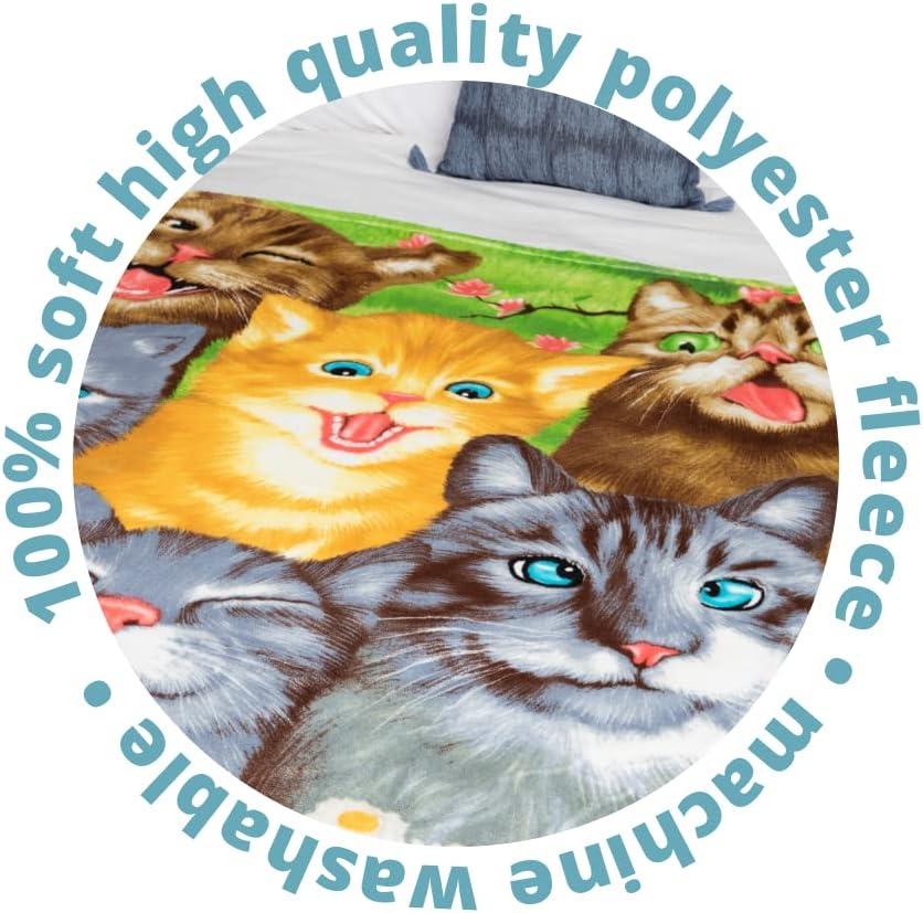 Cartoon Selfie Cat Fleece Blanket for Bed, Kitten Fleece Throw Blanket for Women, Men and Kids - Super Soft Plush Cat Blanket Throw, Perfect for Cat Lovers