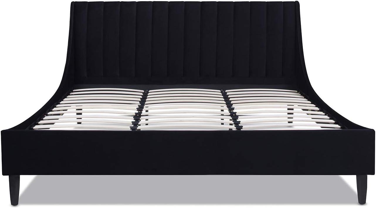 Aspen Vertical Tufted Headboard Platform Bed Set King Anthracite Black Velvet