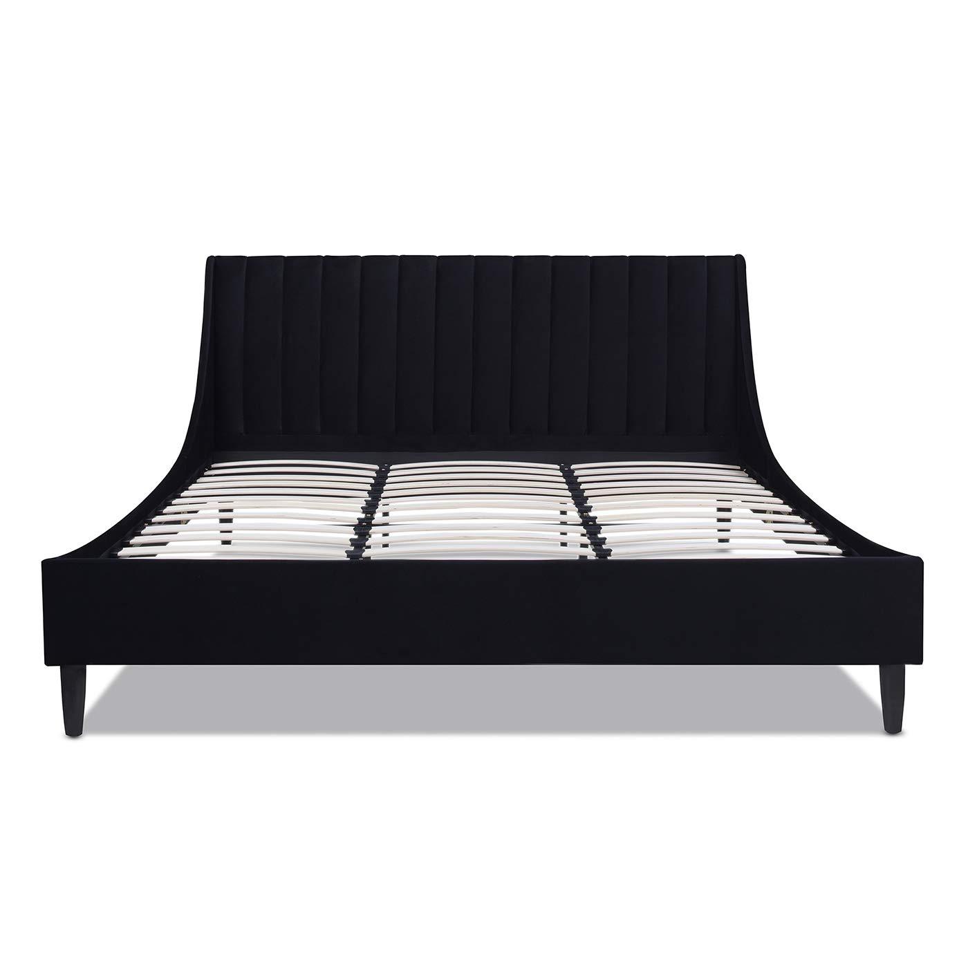 Aspen Vertical Tufted Headboard Platform Bed Set King Anthracite Black Velvet