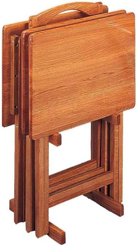 Set of 4 Oak Finish Solid Wood TV Dinner Tray Tables