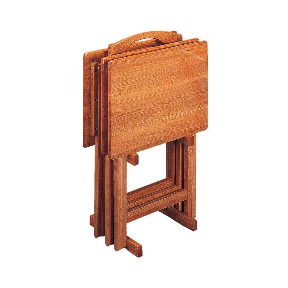 Set of 4 Oak Finish Solid Wood TV Dinner Tray Tables