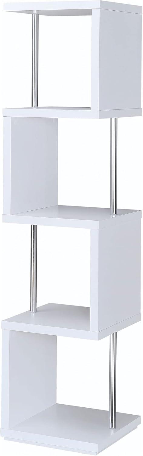 66.5" Baxter 4 Shelf Zig Zag Bookcase with Chrome Details White - Coaster: Modern Laminated Storage Display